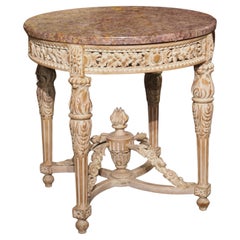 Early 1900s French Louis XVI Style Parcel Painted Side Table with Marble Top