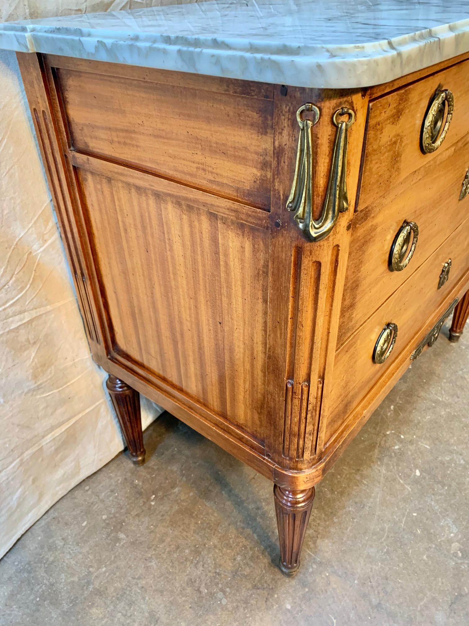 Early 1900s French Louis XVI Walnut Chest of Drawers with Marble Top 3