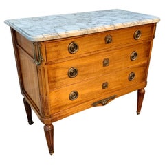 Early 1900s French Louis XVI Walnut Chest of Drawers with Marble Top