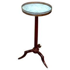 Early 1900s French Mahogany Drink Table with Marble Top and Brass Gallery