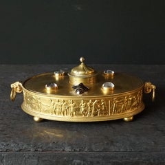 Early 1900s French Neoclassical Oval Brass Jewellery Box with Agate Moth Decor