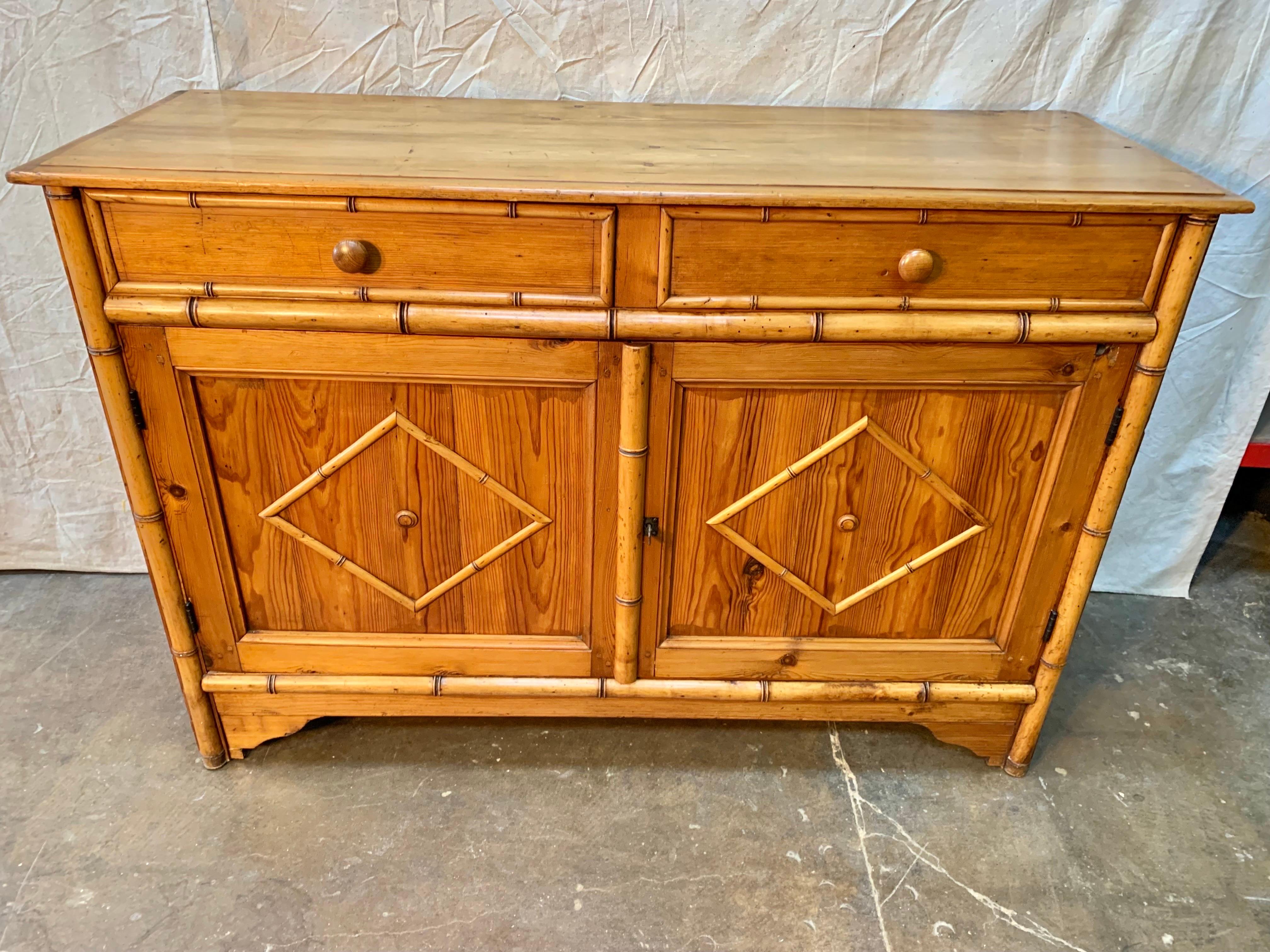 Early 1900s French Pine Faux Bamboo Buffet Sideboard In Good Condition In Burton, TX