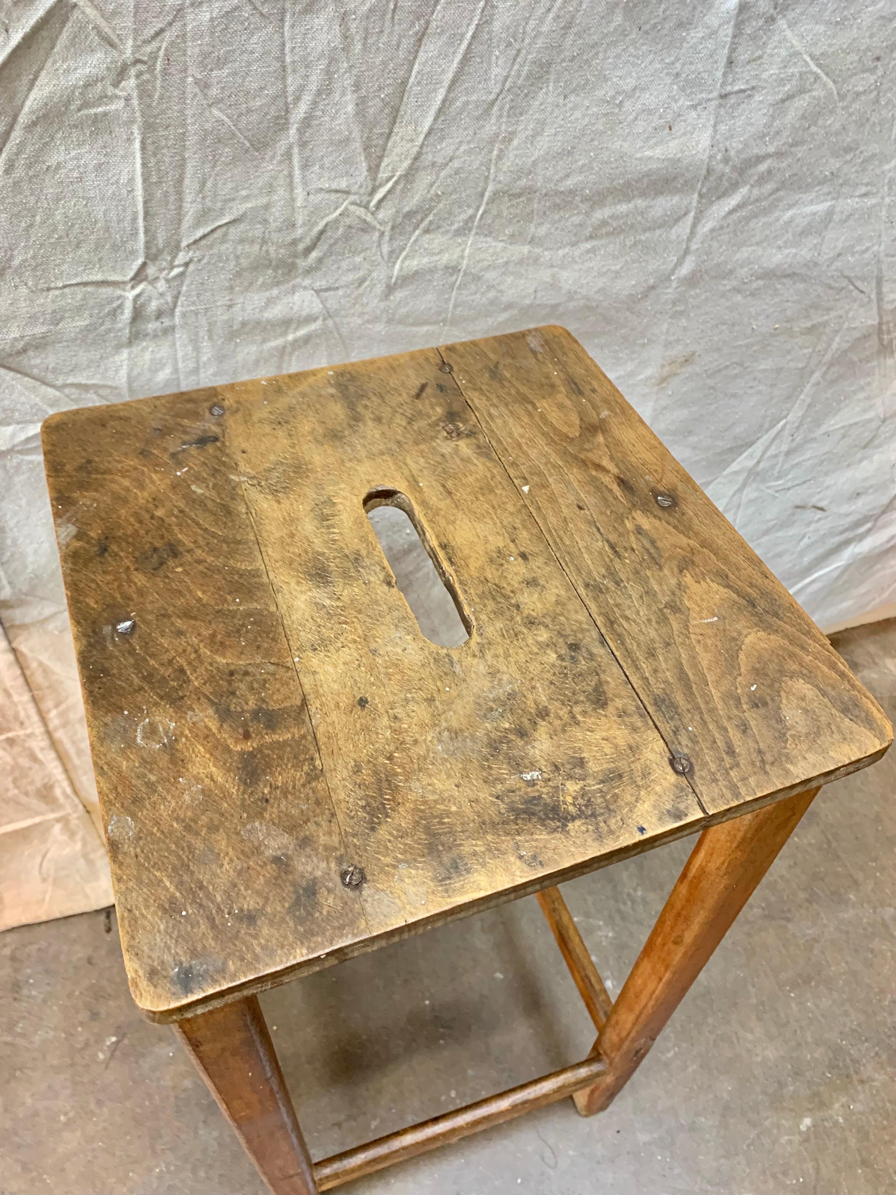 Early 1900s French Pine Train Station Stool For Sale 5