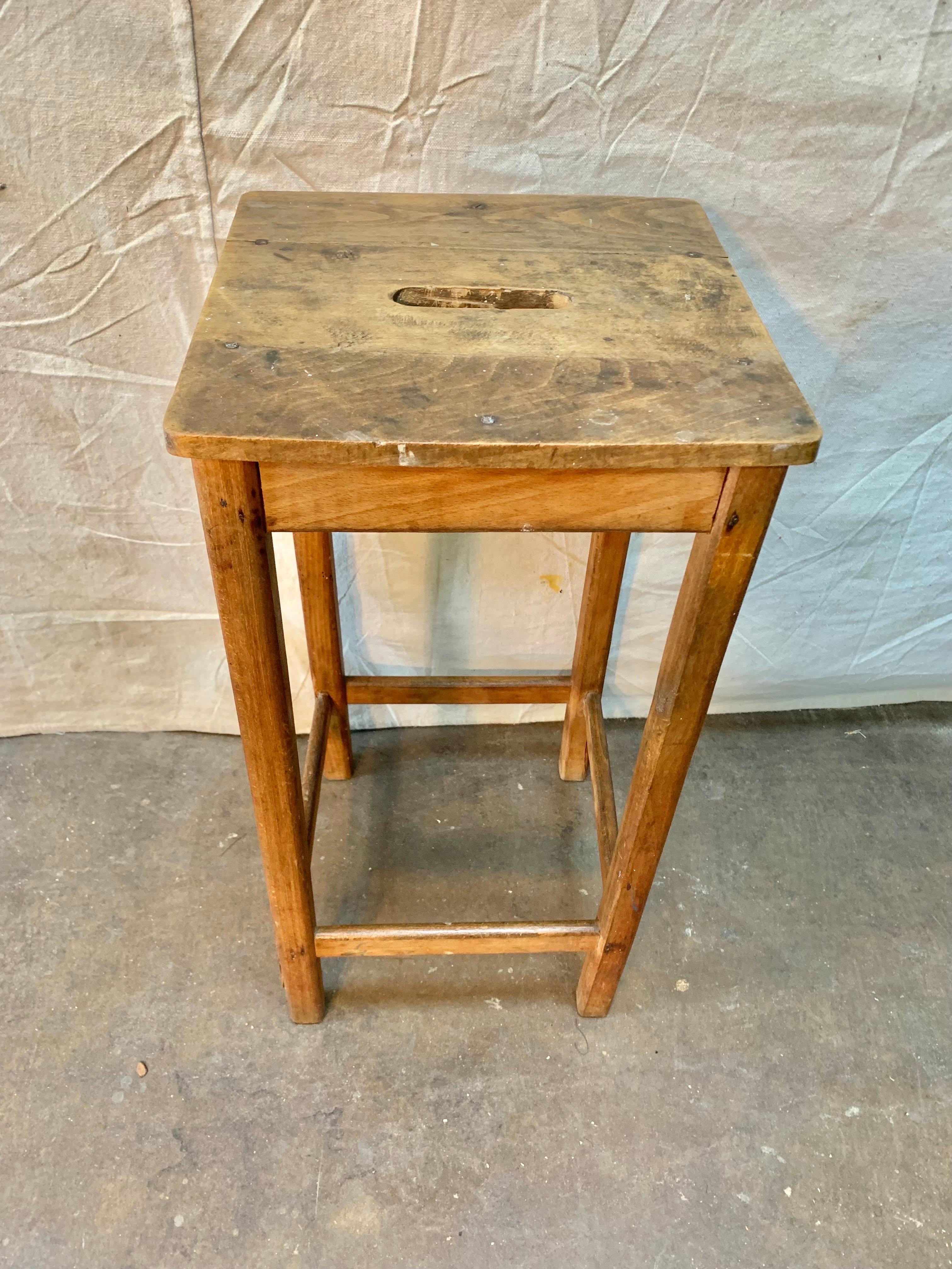 Early 1900s French Pine Train Station Stool For Sale 6