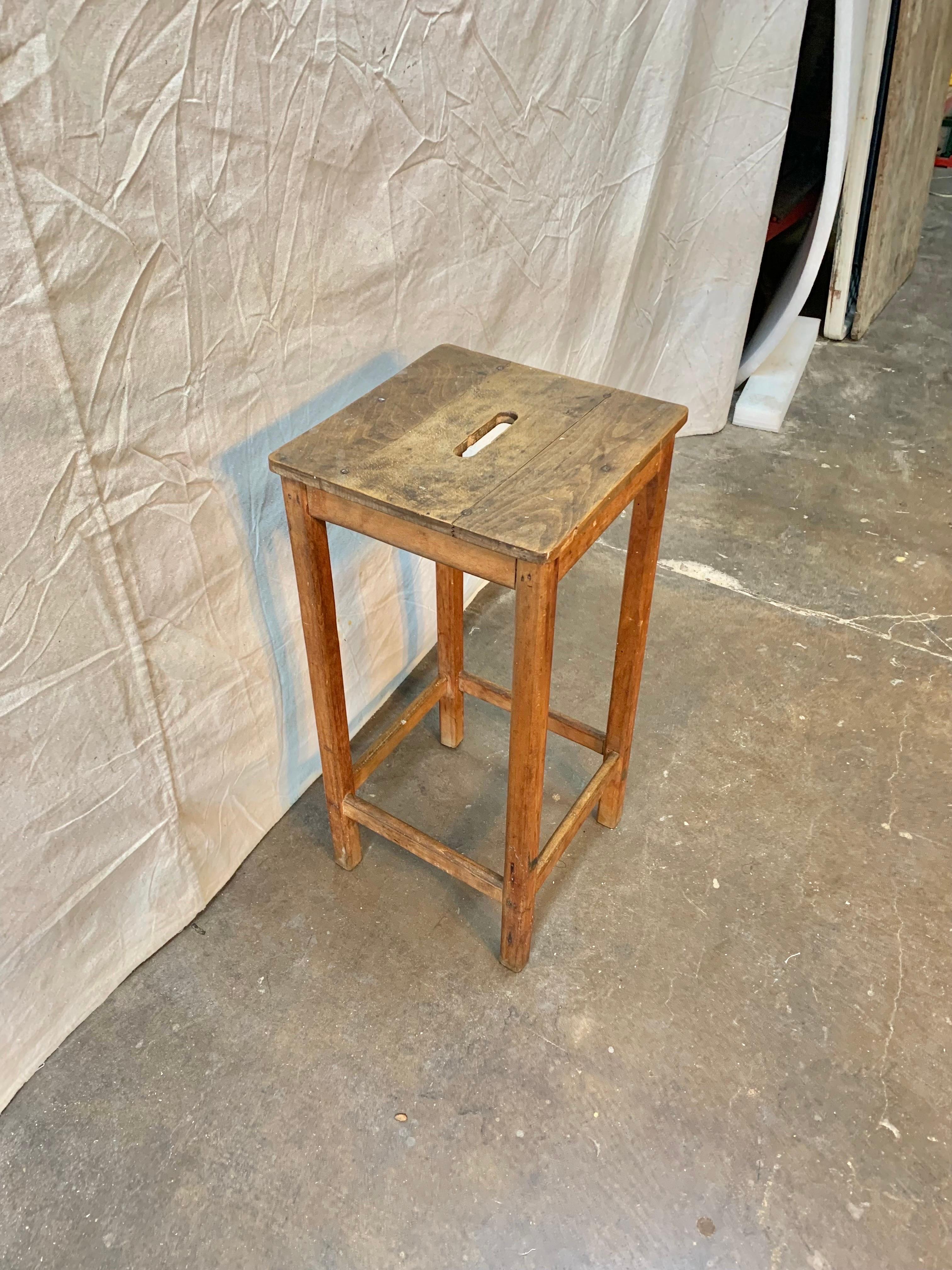 Hand-Crafted Early 1900s French Pine Train Station Stool For Sale