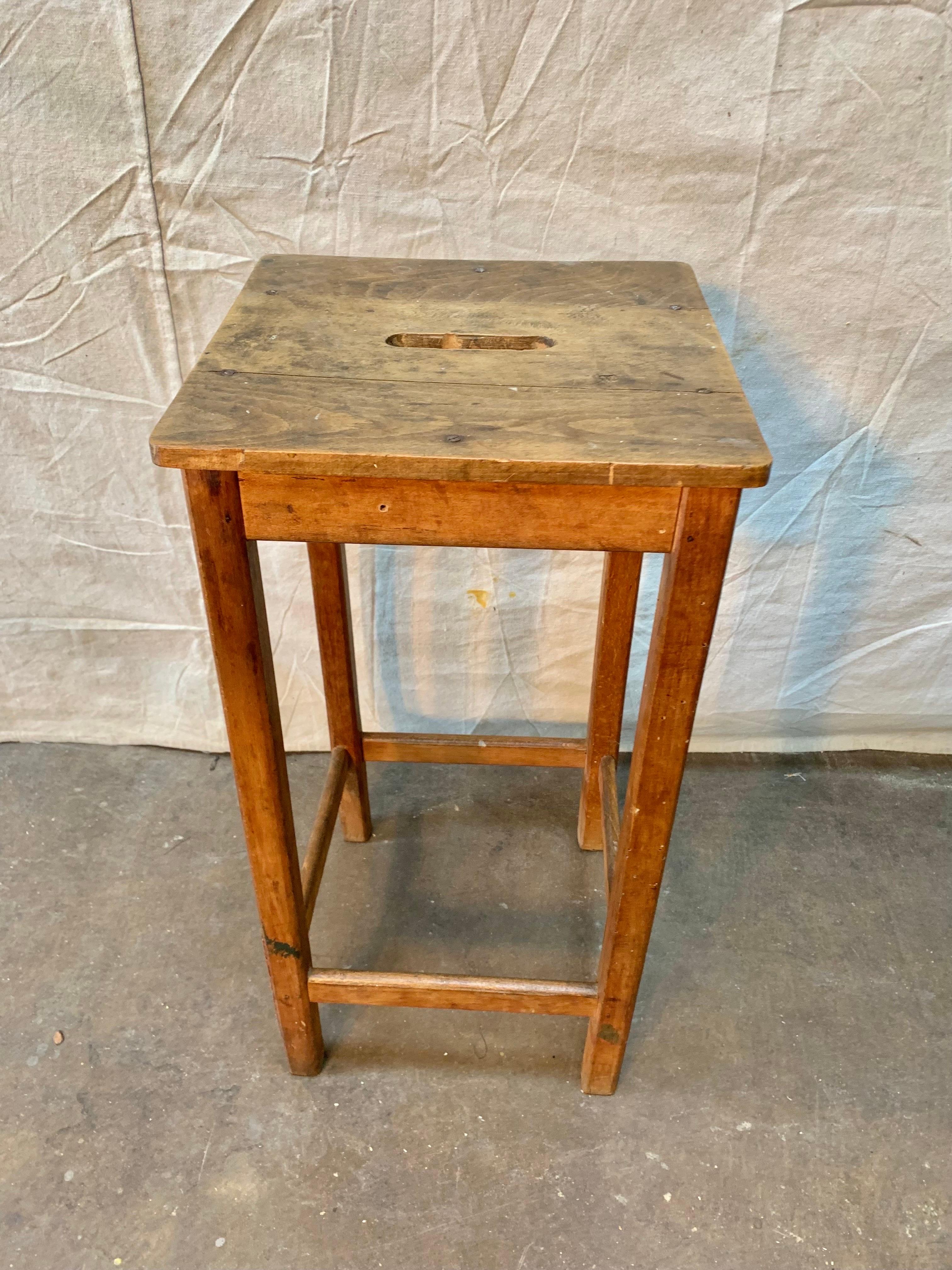 20th Century Early 1900s French Pine Train Station Stool For Sale