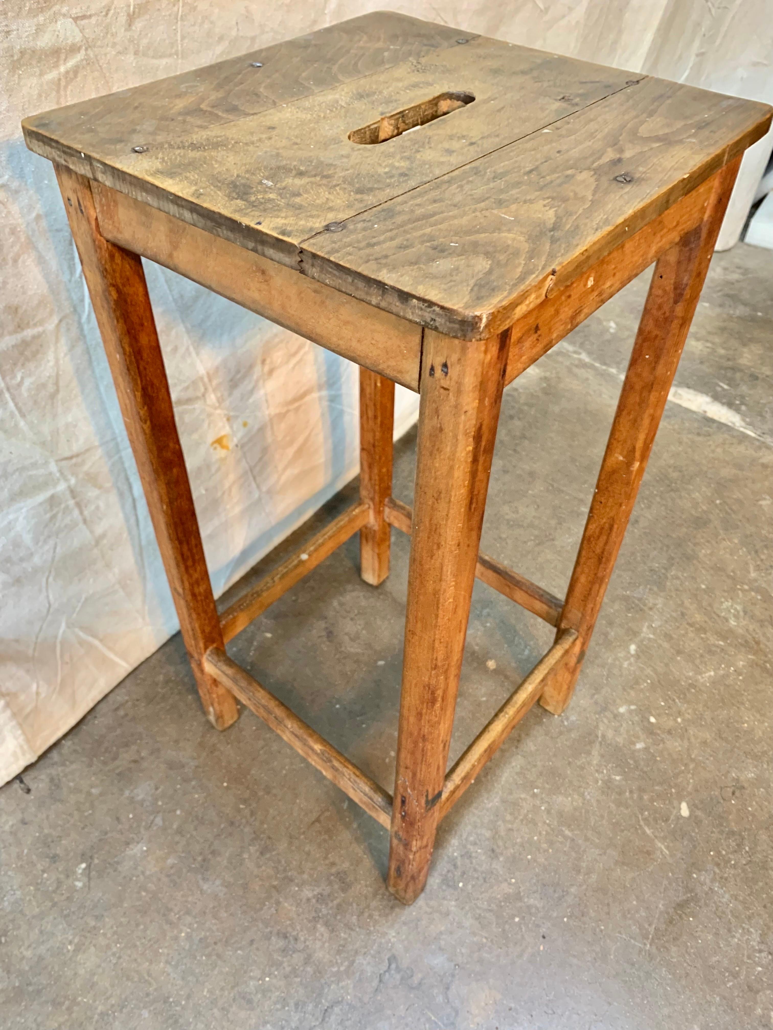 Early 1900s French Pine Train Station Stool For Sale 2