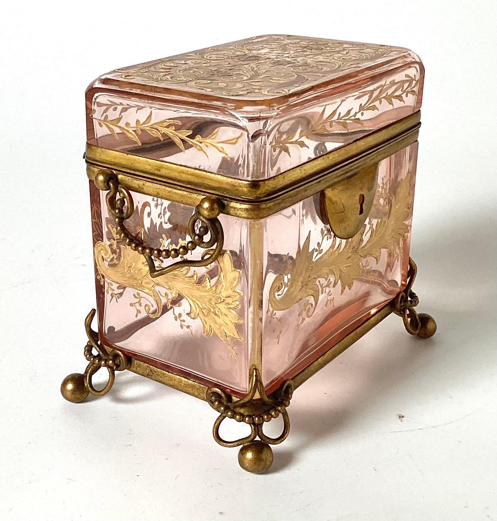 Early 1900's French Gilt Dresser Box With Gilt Brass Mounts And Handles
Different from most clear glass dresser boxes