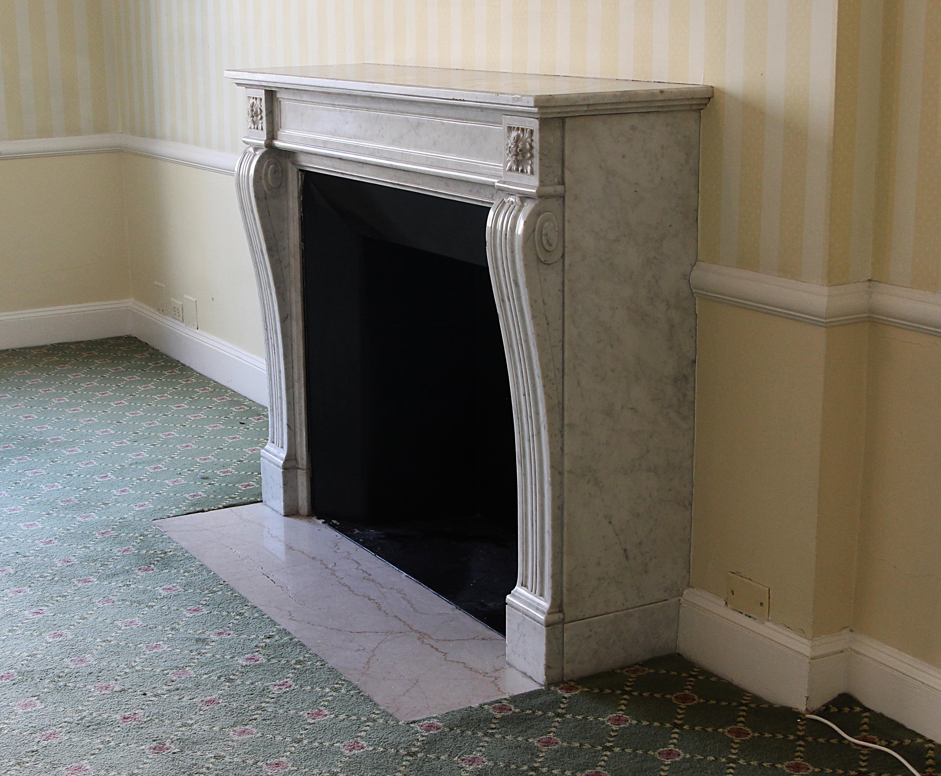 Early 1900s French Regency Carved Carrara Marble Mantel from Waldorf Astoria 6