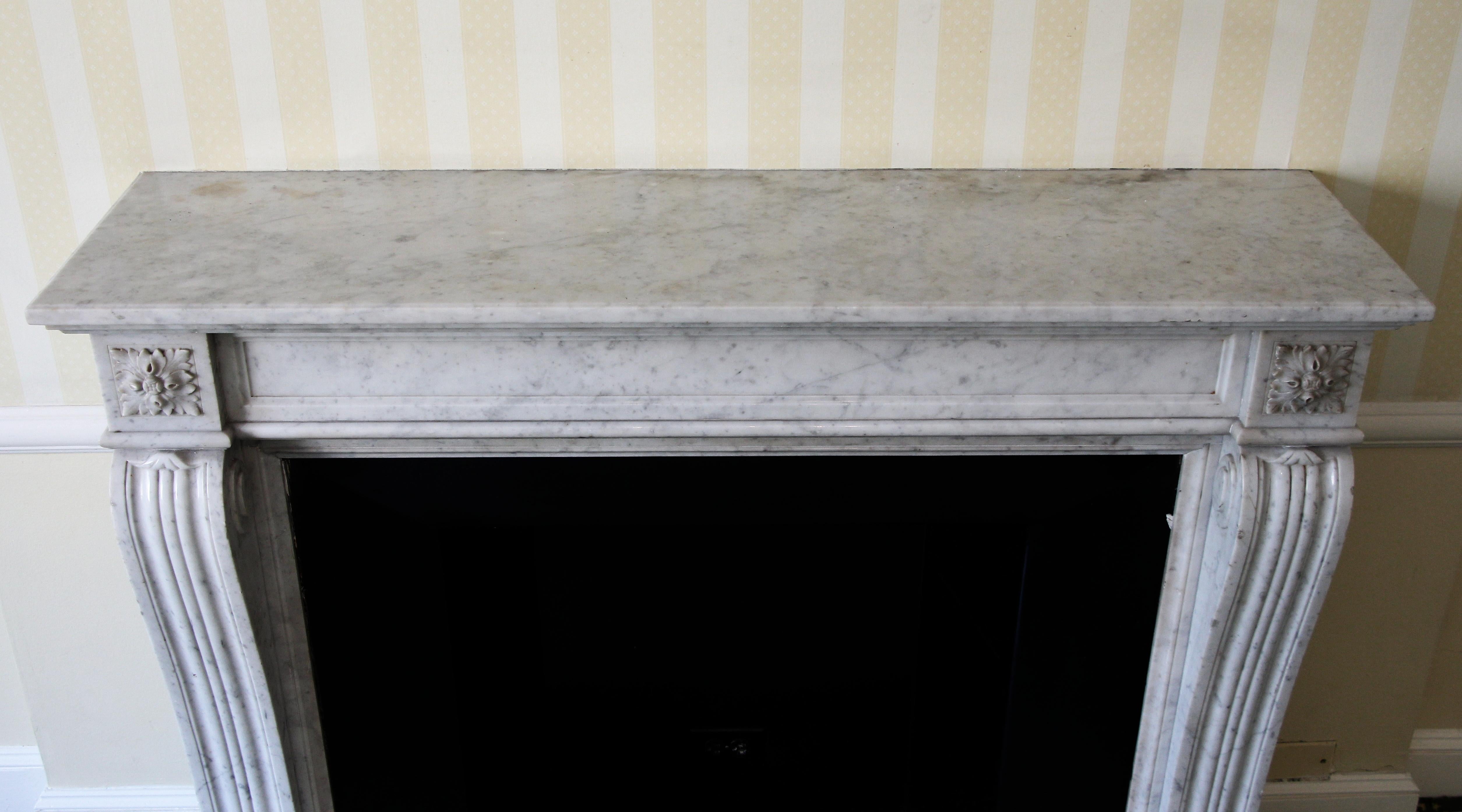20th Century Early 1900s French Regency Carved Carrara Marble Mantel from Waldorf Astoria