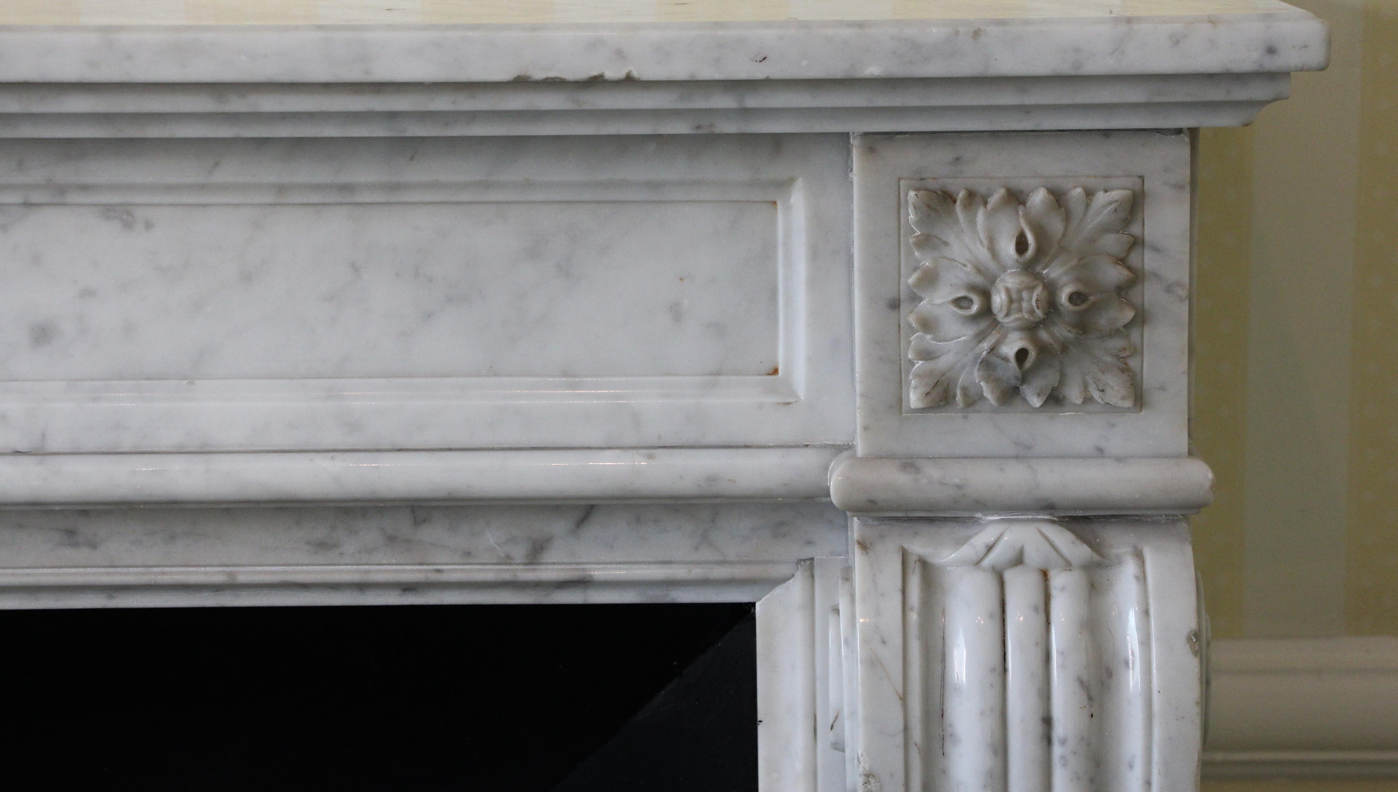 Early 1900s French Regency Carved Carrara Marble Mantel from Waldorf Astoria 3
