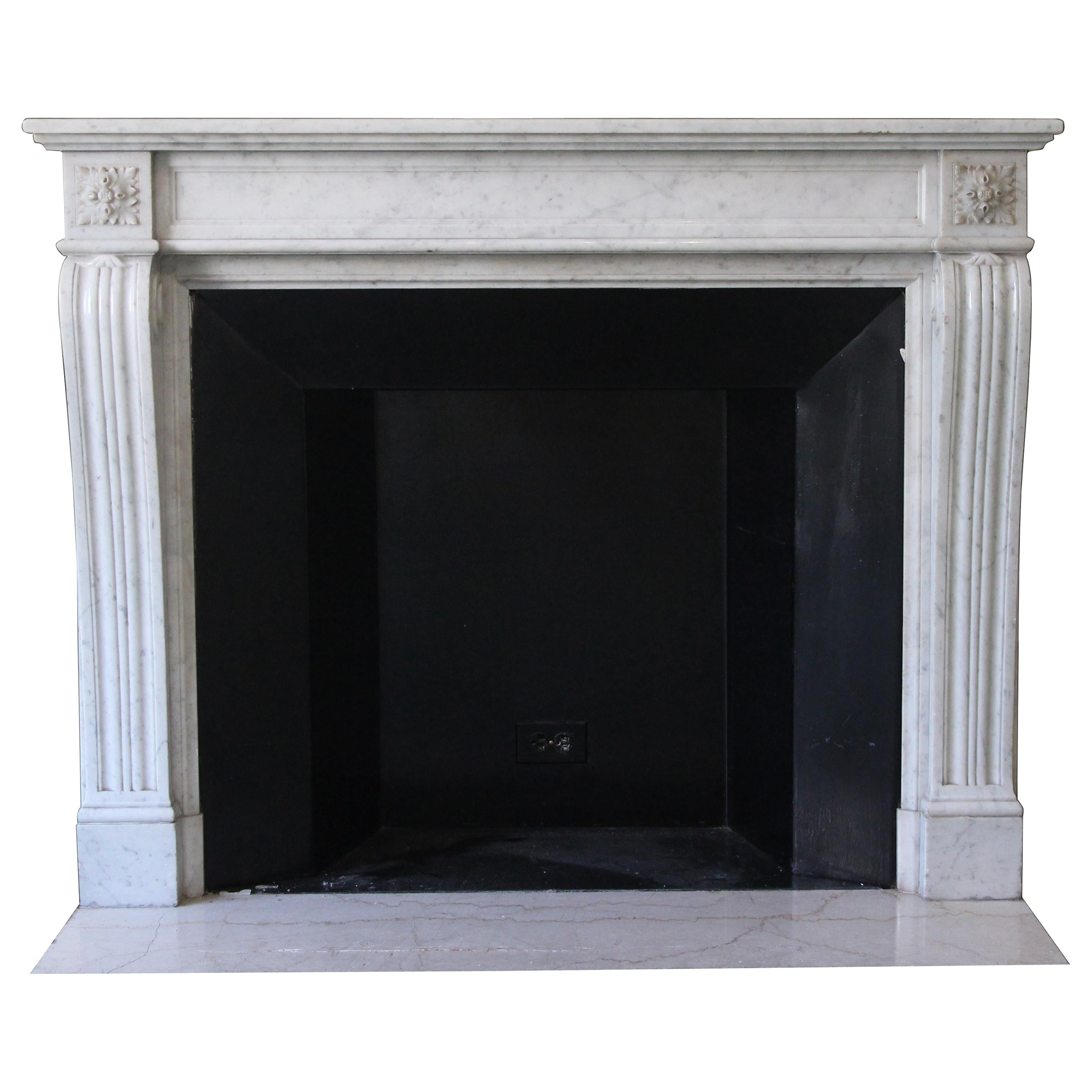 Early 1900s French Regency Carved Carrara Marble Mantel from Waldorf Astoria