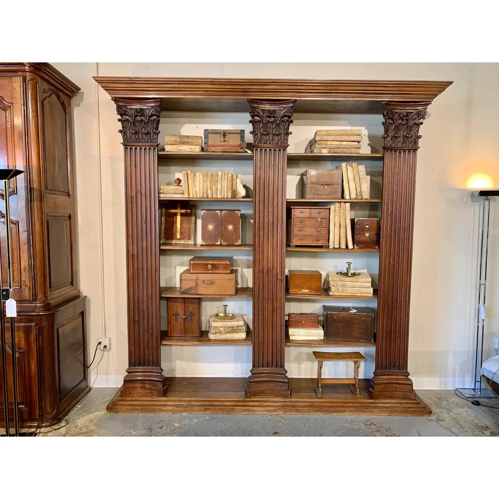 Early 1900s French Walnut Bibliotheque Handcrafted With 18th Century Columns 8