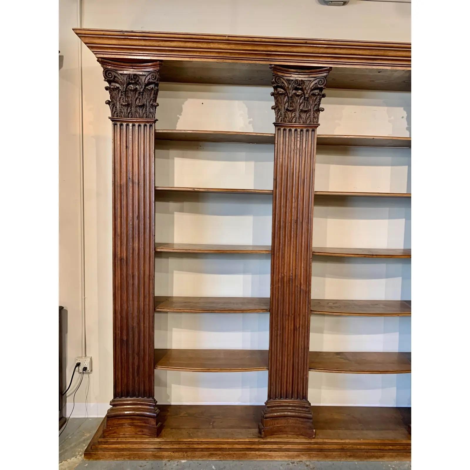 Hand-Carved Early 1900s French Walnut Bibliotheque Handcrafted With 18th Century Columns