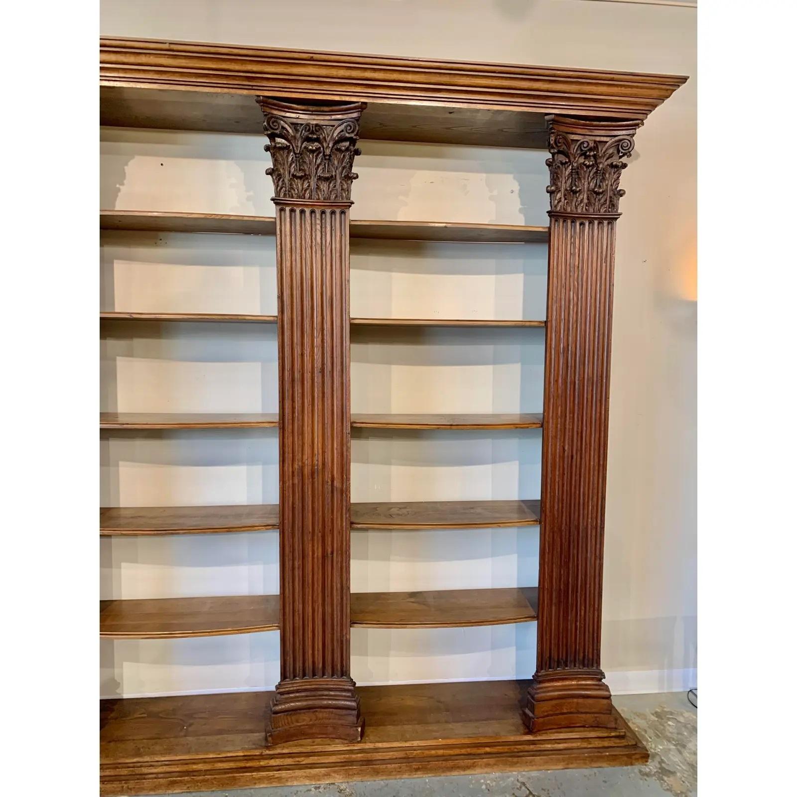 Early 1900s French Walnut Bibliotheque Handcrafted With 18th Century Columns In Good Condition In Burton, TX