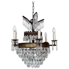 Early 1900s French Waterfall Chandelier with Crystal Iceberg Drops