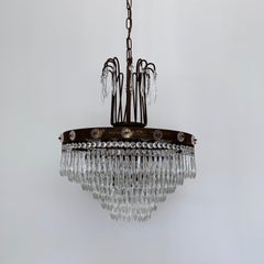 Early 1900s French Waterfall Chandelier with Glass Rosettes and Walking Sticks