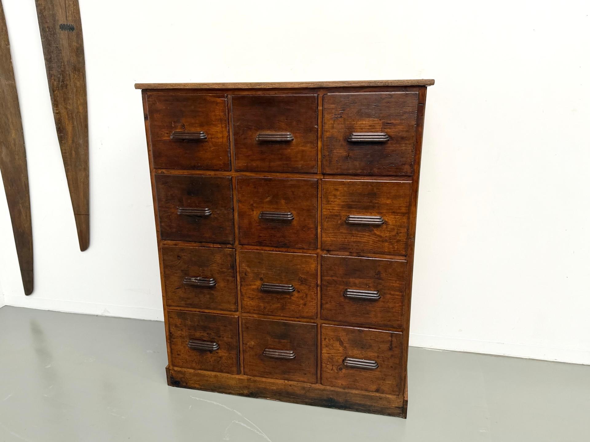 Armadio da laboratorio francese dei primi del '900 con 12 cassetti. in vendita 9