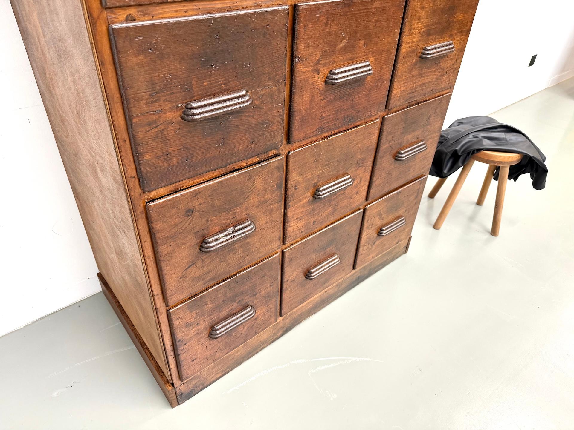 XX secolo Armadio da laboratorio francese dei primi del '900 con 12 cassetti. in vendita