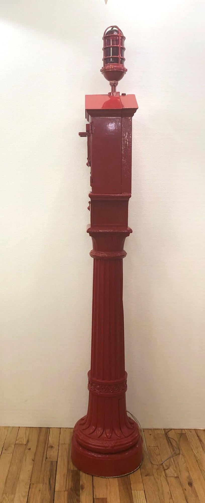 Gamewell Co. Red Fire Alarm Call Box Telephone Pedestal Restored 2