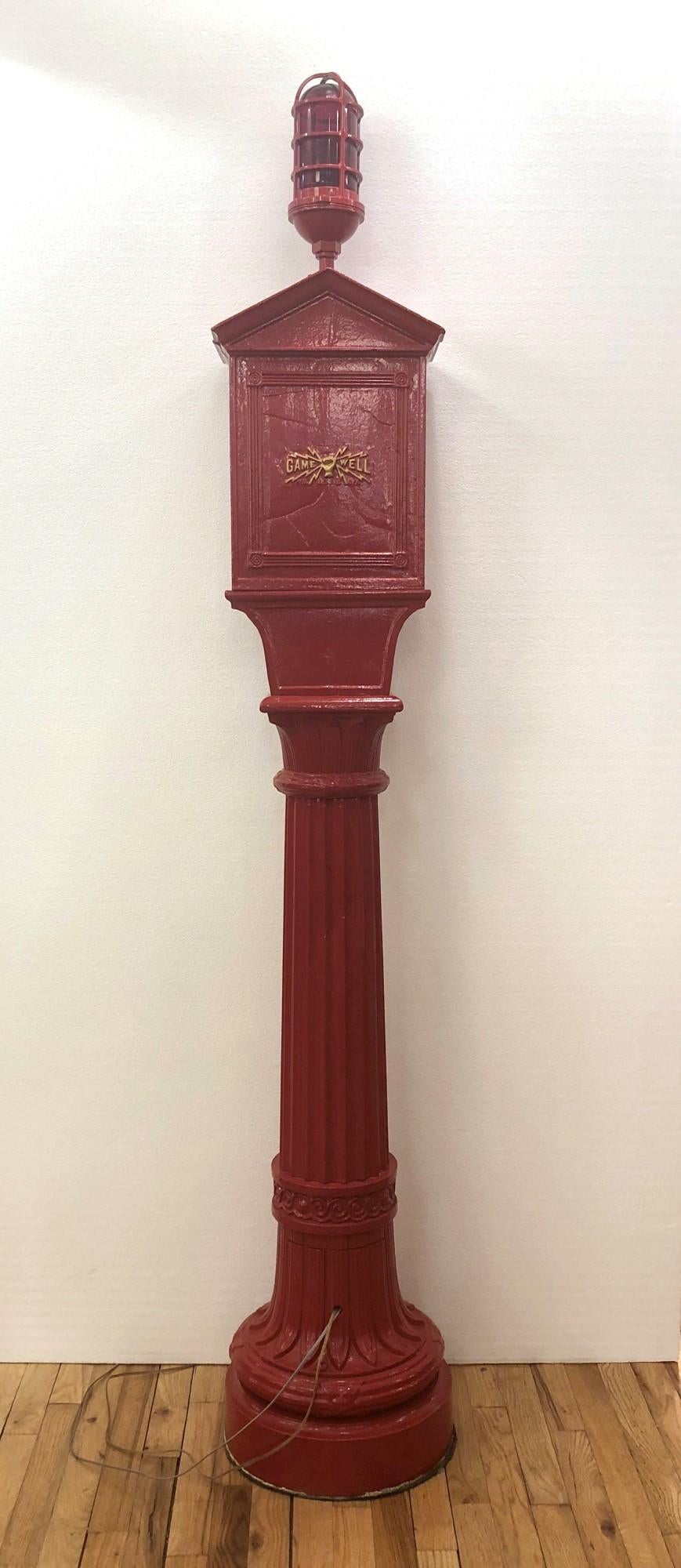 Gamewell Co. Red Fire Alarm Call Box Telephone Pedestal Restored 3