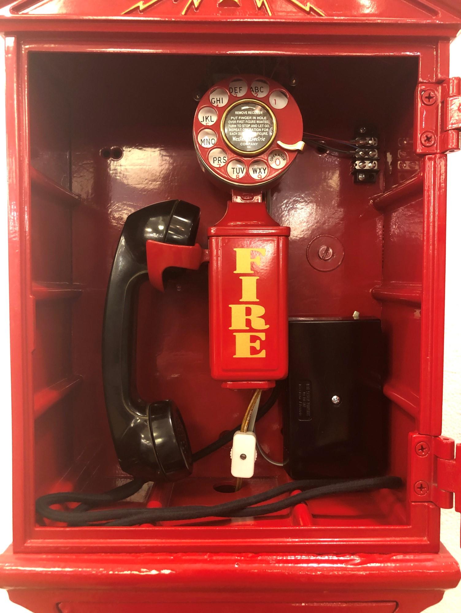 Industrial Gamewell Co. Red Fire Alarm Call Box Telephone Pedestal Restored
