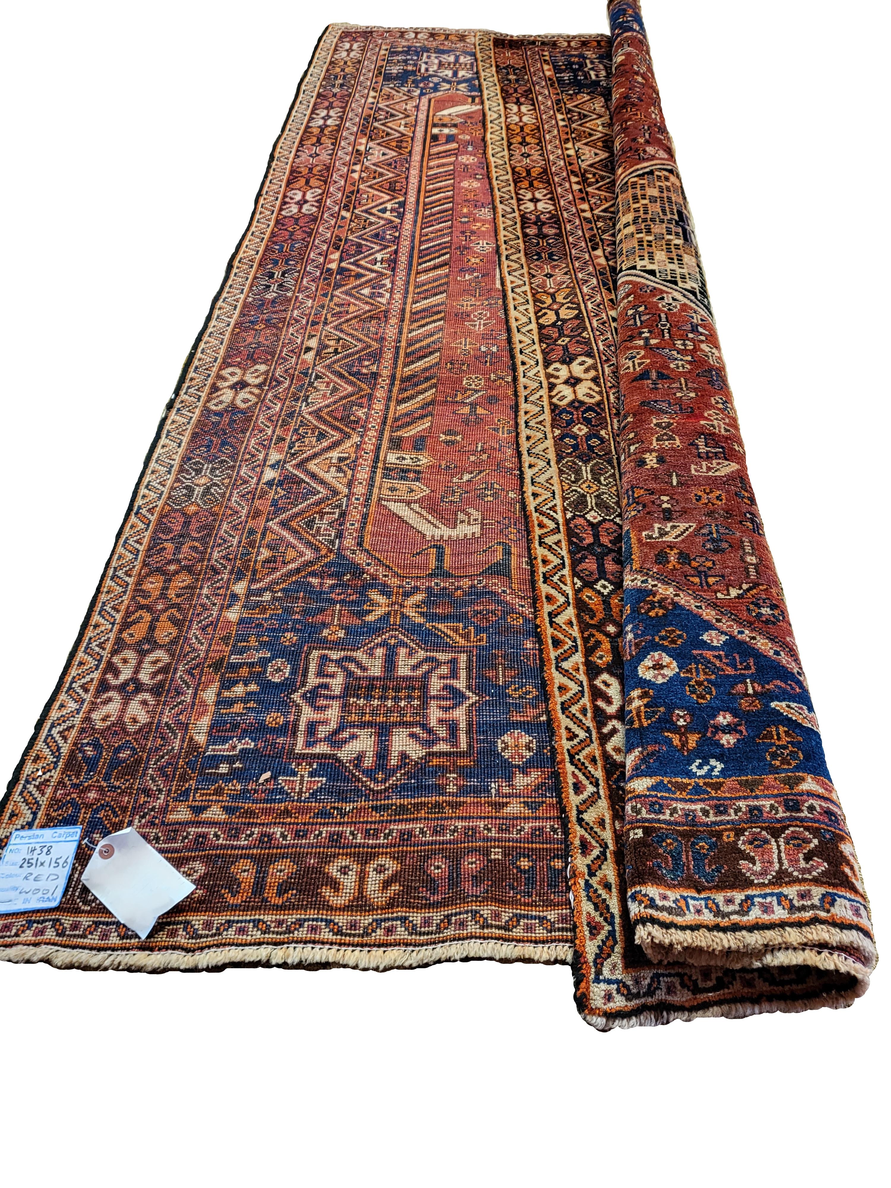 Hand-Knotted Early 1900s Geometric Safi Khani - Qashqai - Nomadic Persian Rug - PRG Exclusive For Sale