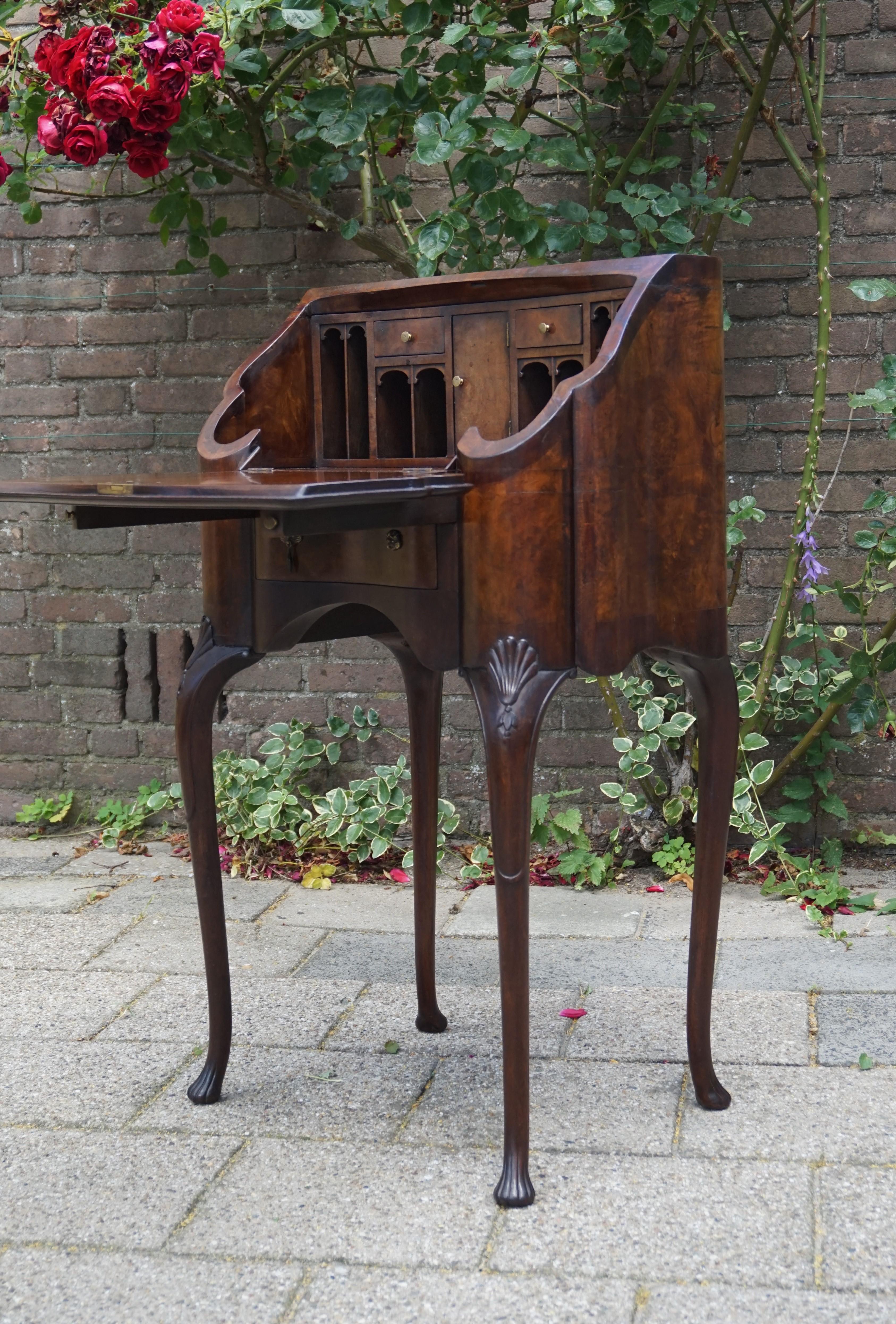 Early 1900s Georgian Style Walnut & Burl Inlaid Ladies Secretary Desk by Gillow 1