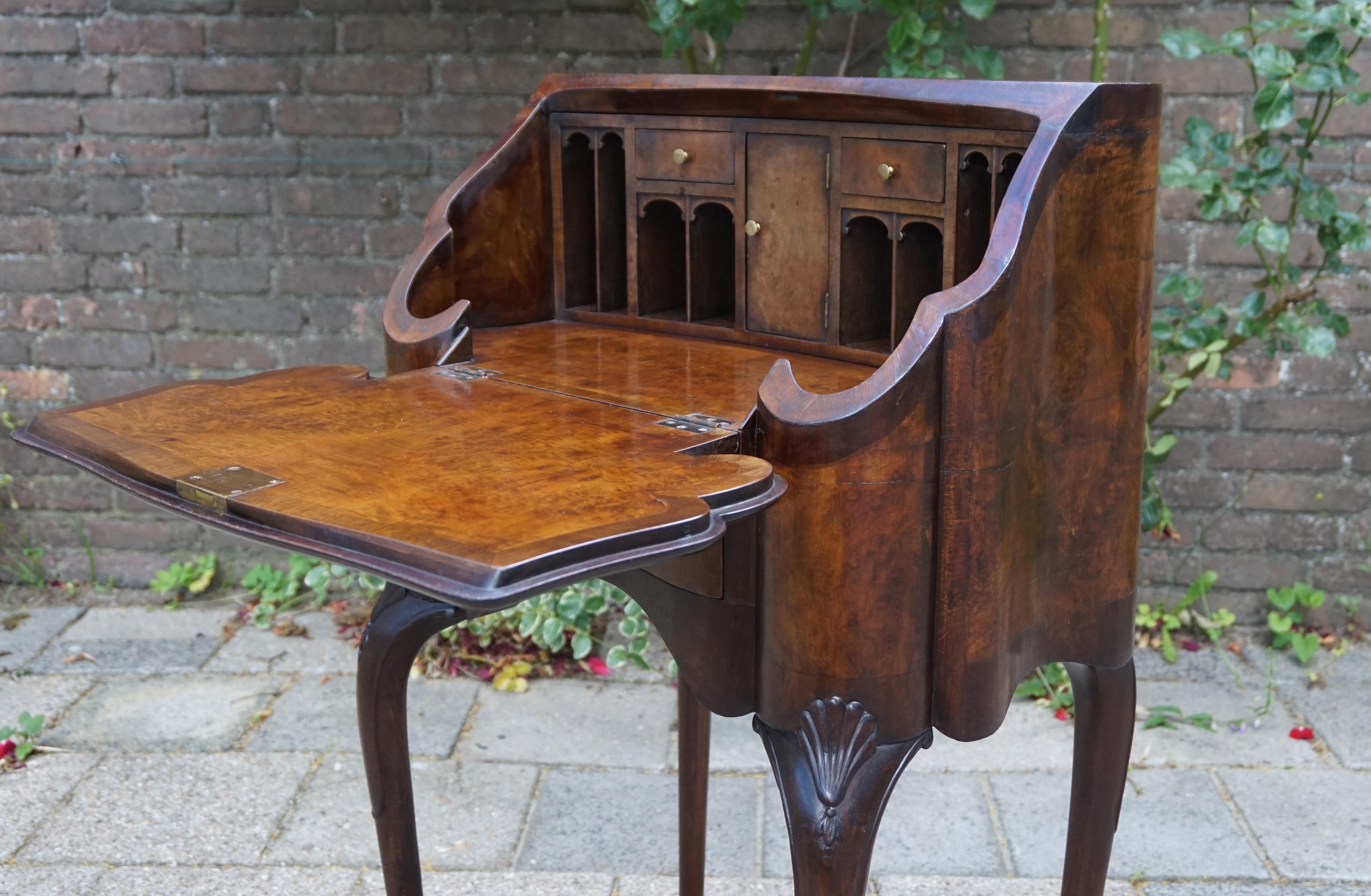 Early 1900s Georgian Style Walnut & Burl Inlaid Ladies Secretary Desk by Gillow 9