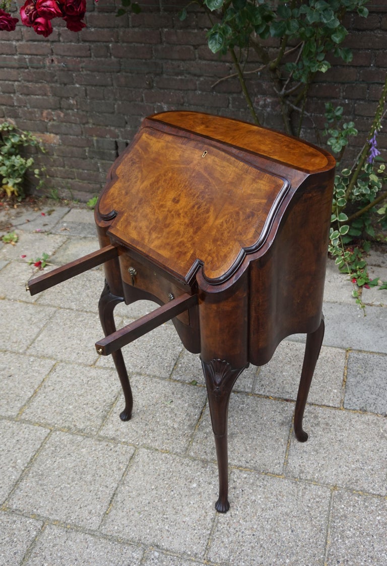 Early 1900s Georgian Style Walnut And Burl Inlaid Ladies Secretary