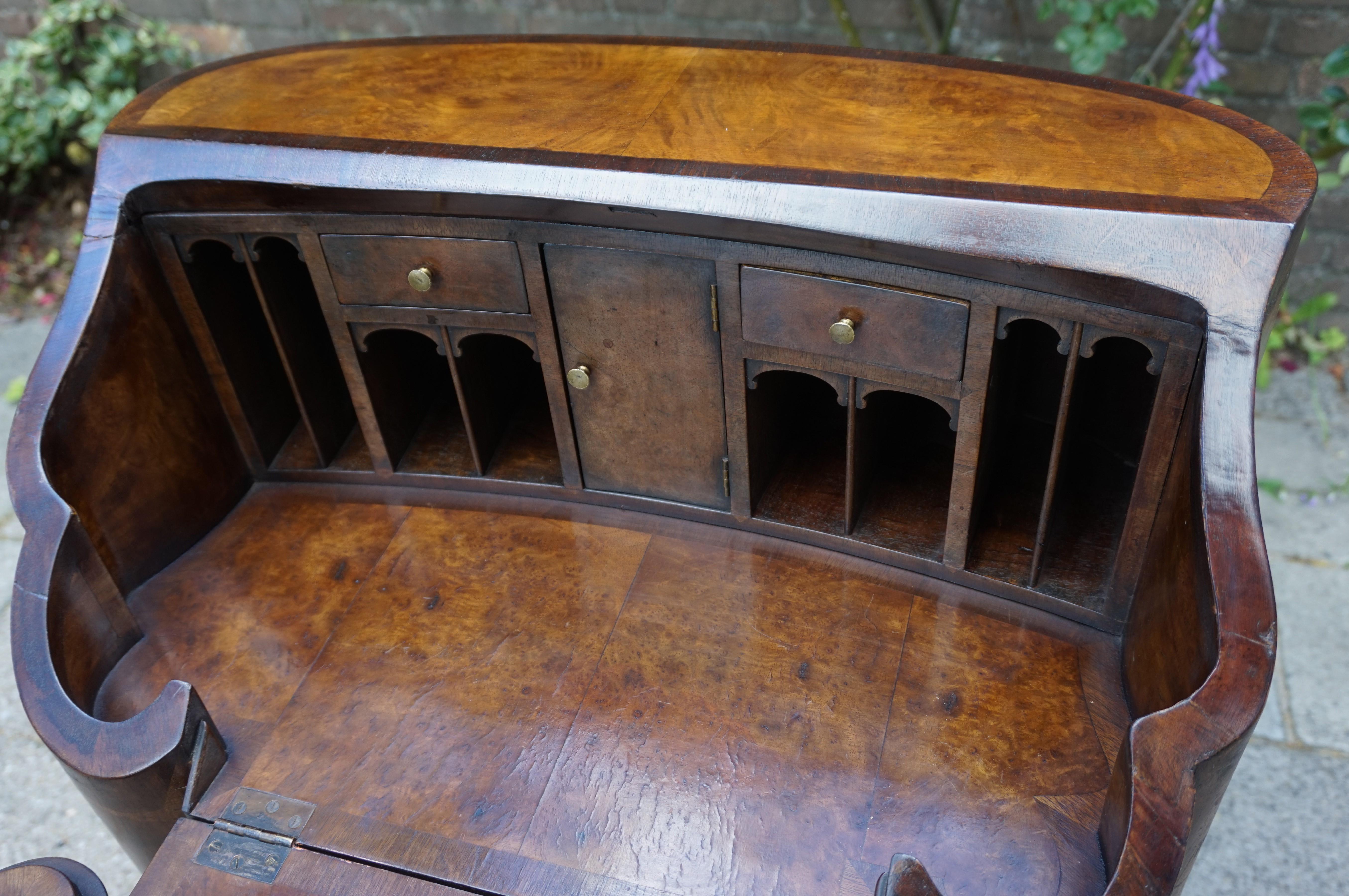 Hand-Crafted Early 1900s Georgian Style Walnut & Burl Inlaid Ladies Secretary Desk by Gillow