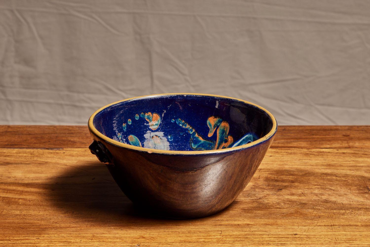 Early 1900’s Glazed Danish Farmhouse Bowl In Excellent Condition For Sale In San Marino, CA