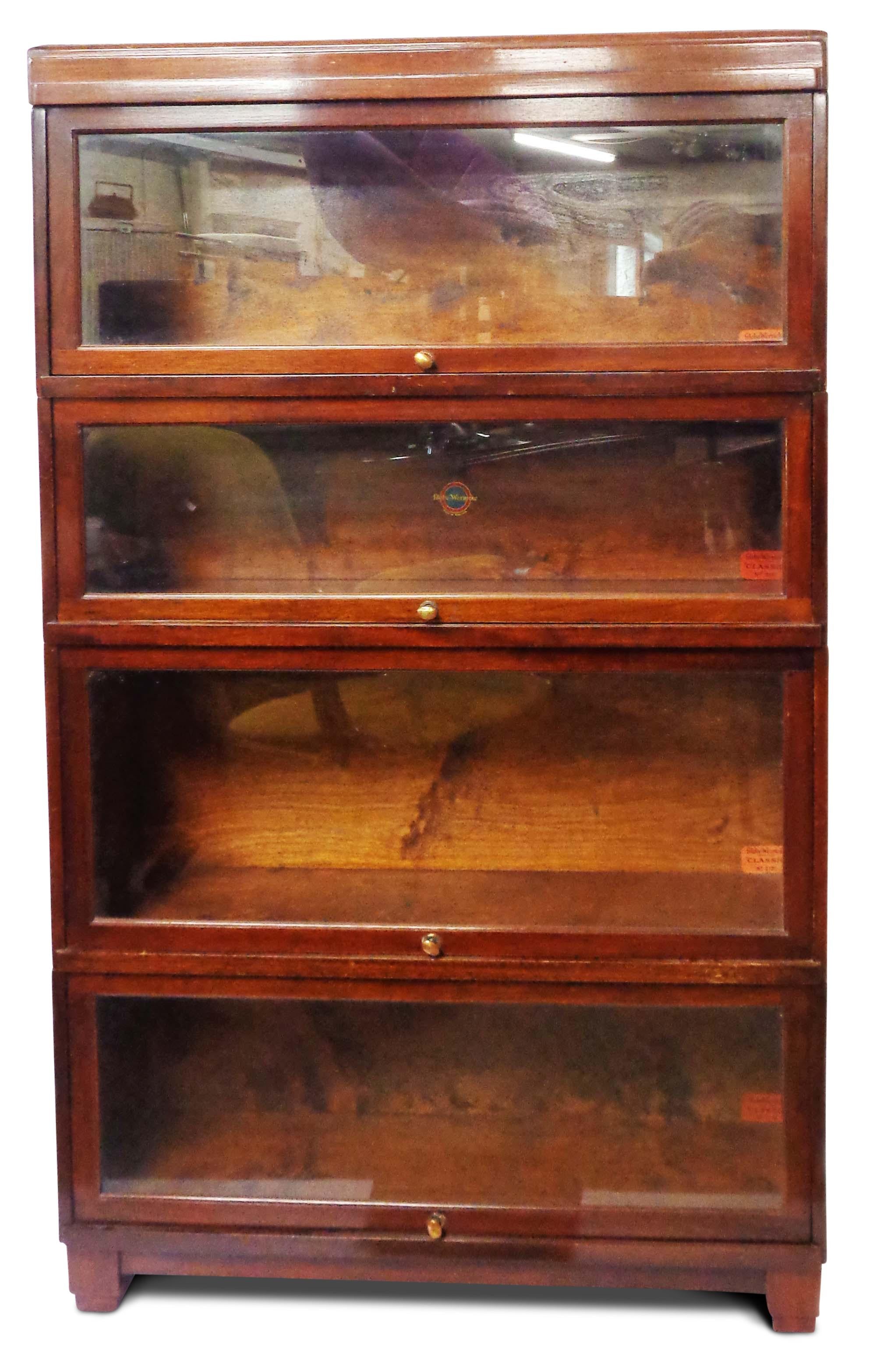 Art Deco Early 1900s Globe Wernicke Four Tier Glazed Sectional Barrister's Bookcase For Sale