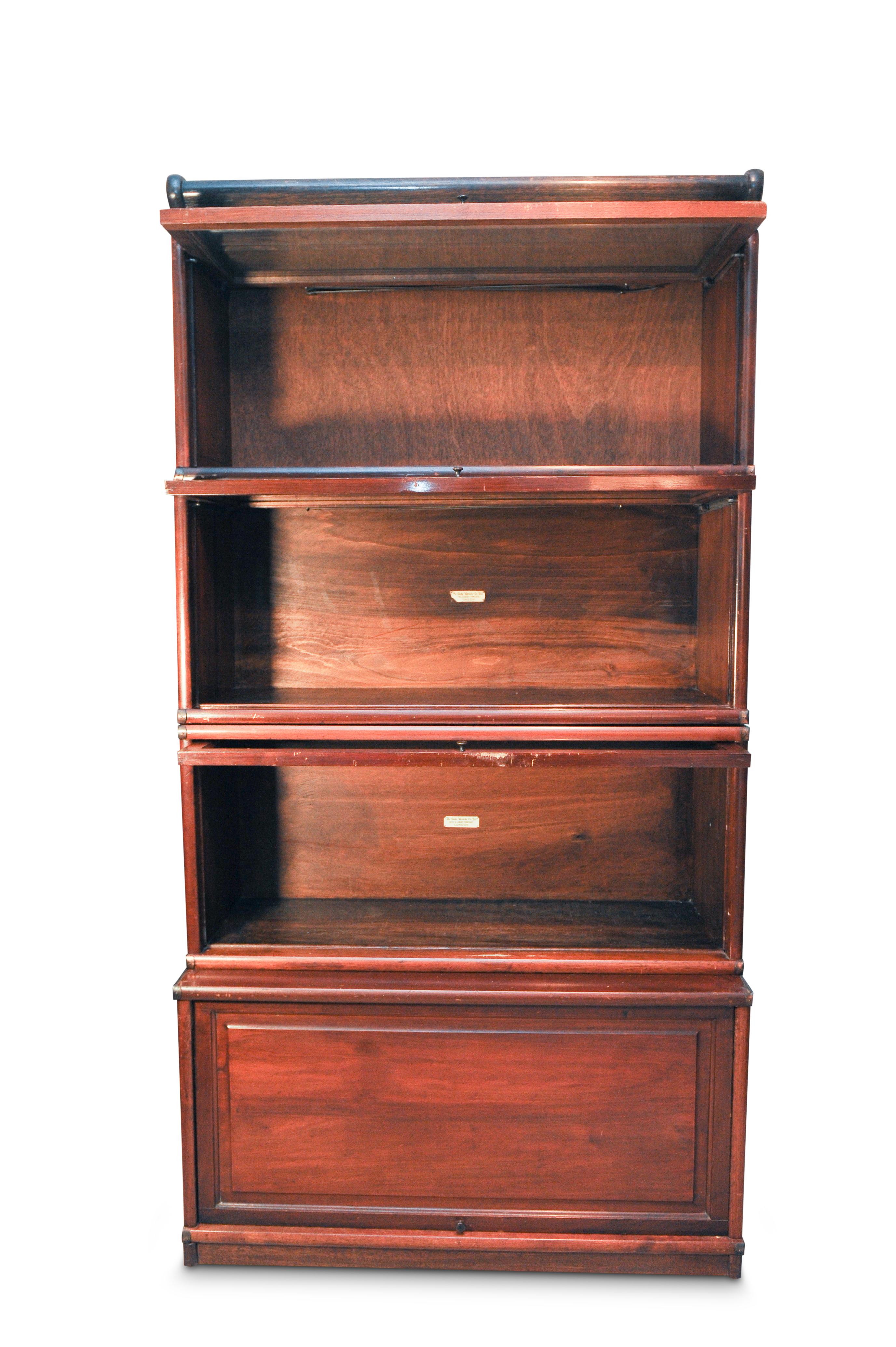 Hand-Crafted Early 1900s Globe Wernicke Four Tier Glazed Sectional Barrister's Bookcase For Sale