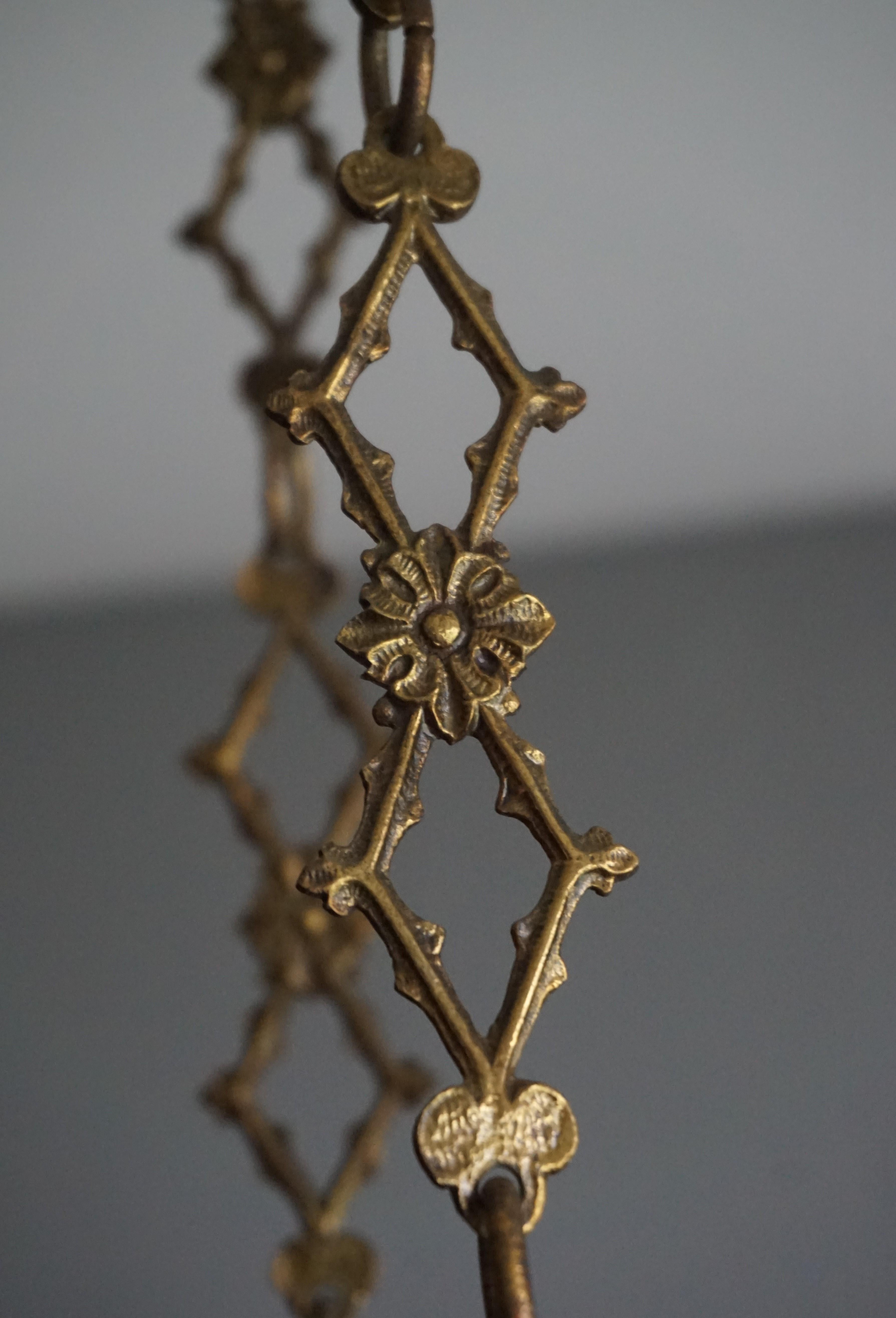 Early 1900s Gothic Revival Brass and Bronze Church Candle Chandelier / Pendant 3