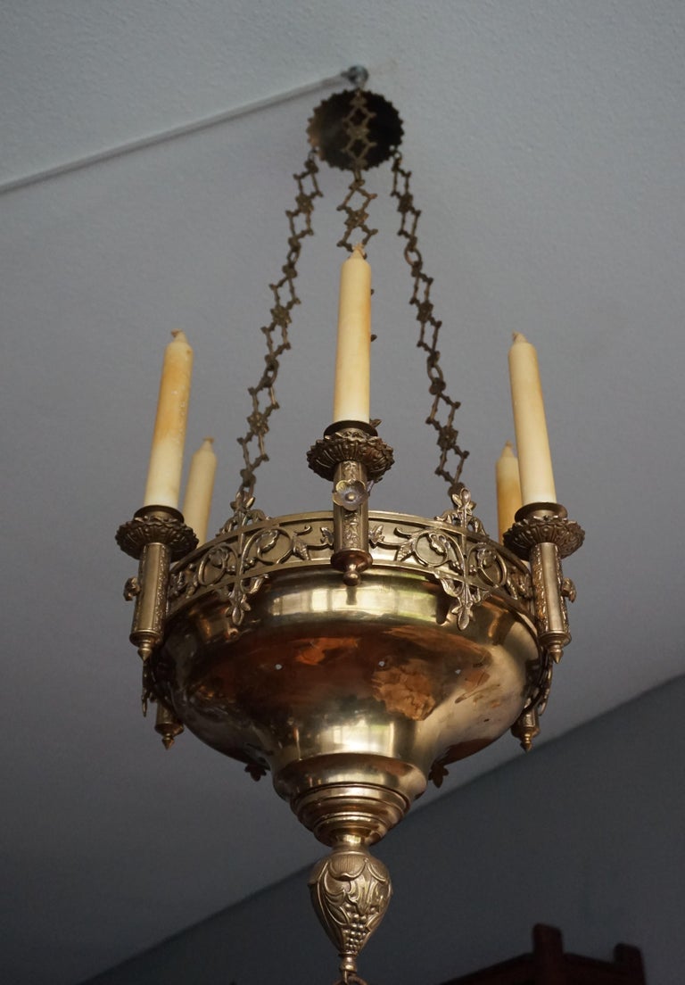 Early 1900s Gothic Revival Brass and Bronze Church Candle Chandelier /  Pendant For Sale at 1stDibs | church chandeliers, gothic candle chandelier,  gothic revival chandelier