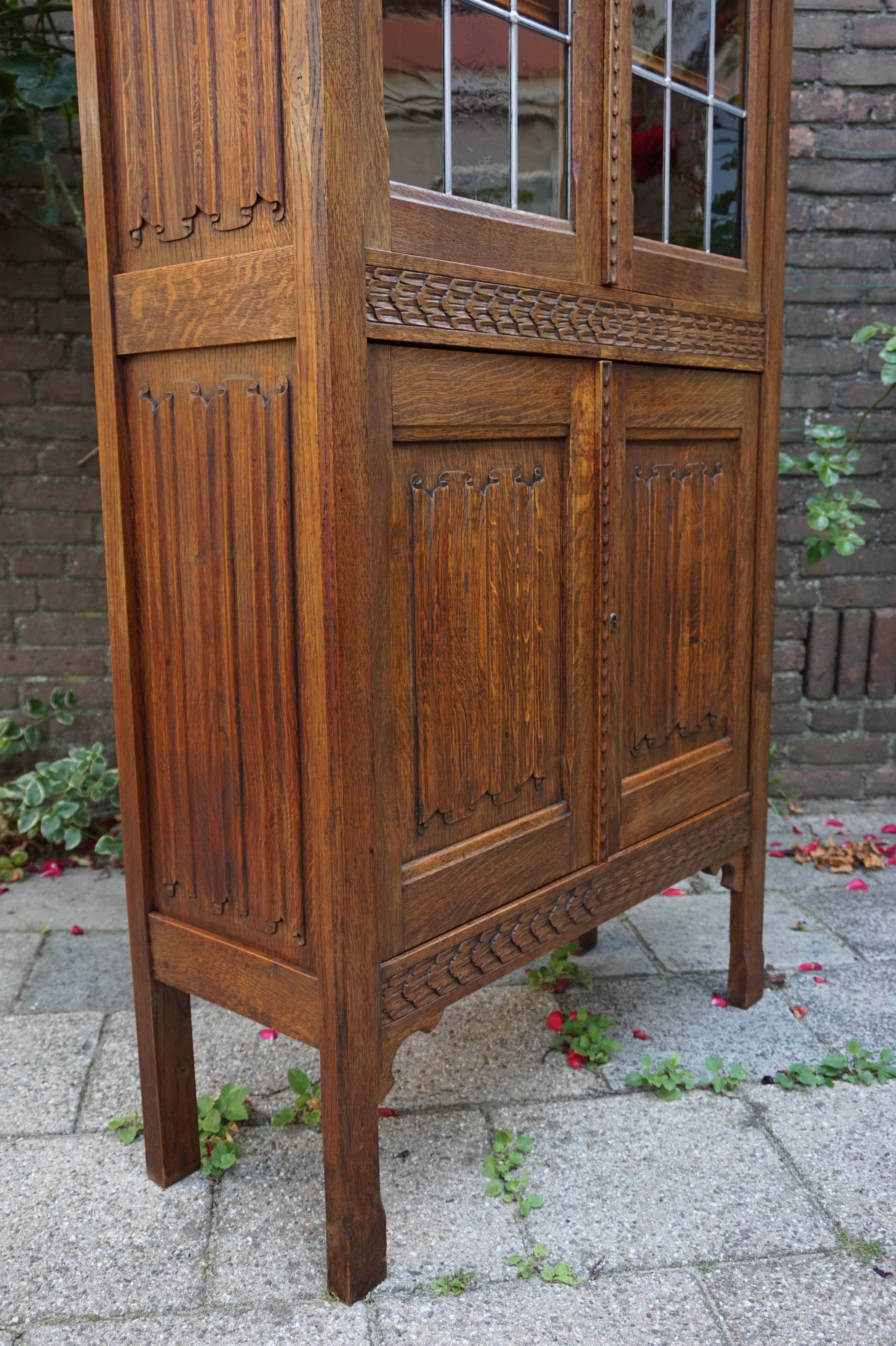 Early 1900s Gothic Revival Tall Bookcase/ Cabinet with Stained Glass Windows 8