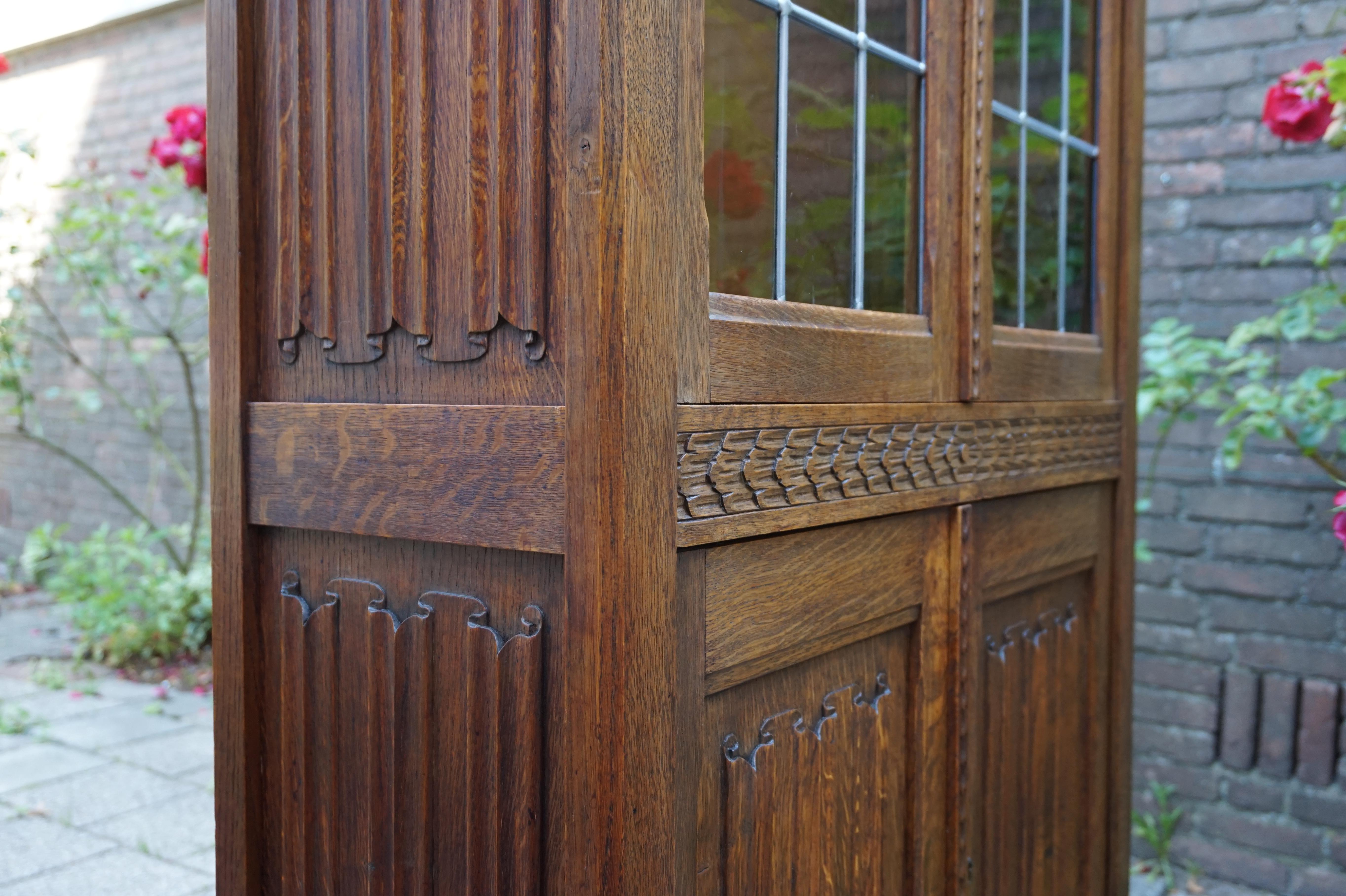 Early 1900s Gothic Revival Tall Bookcase/ Cabinet with Stained Glass Windows 9