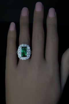 Early 1900s Green Tourmaline Diamond Platinum Ring