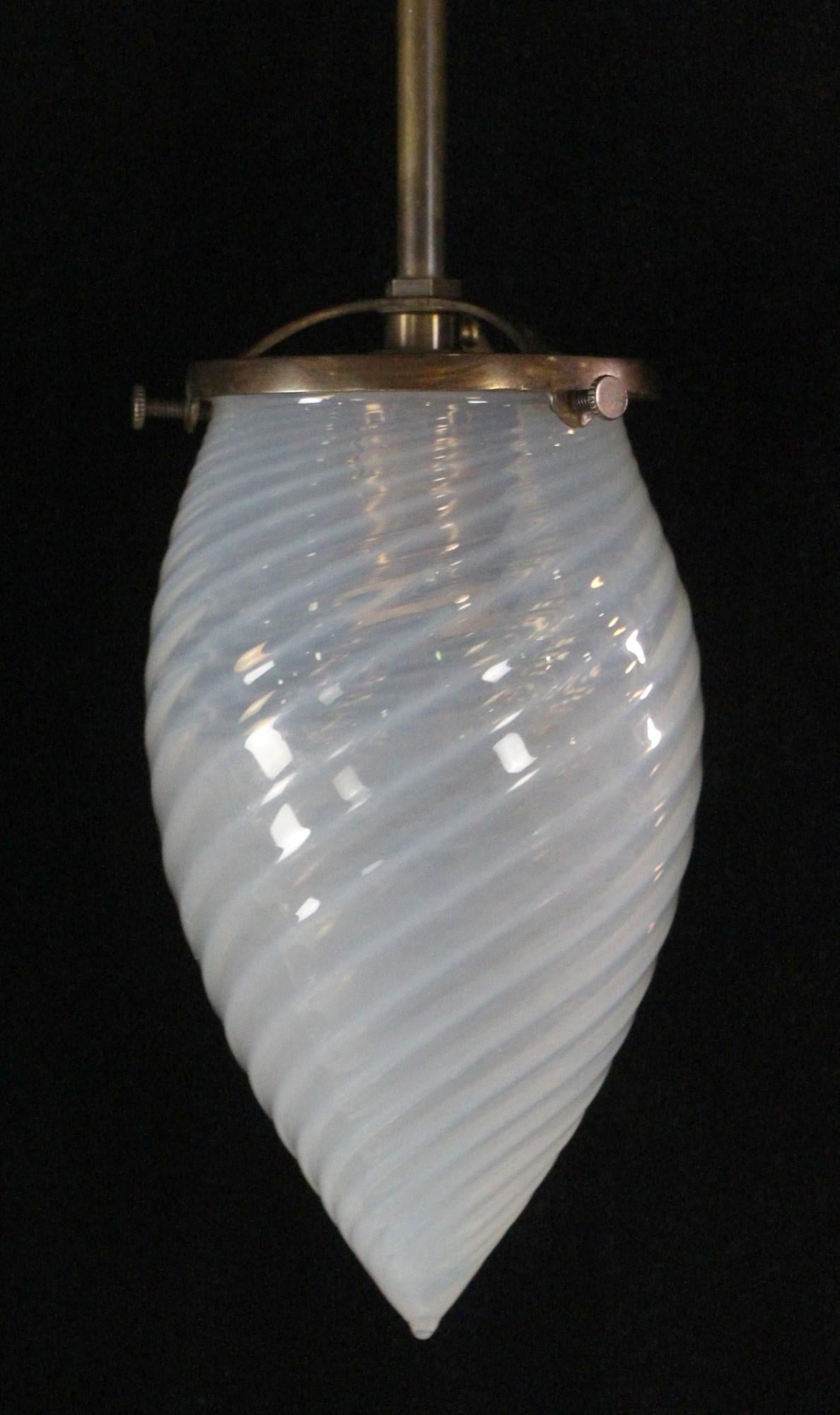 Victorian Hand Blown Opalescent Glass Pendant Light White Swirls Design