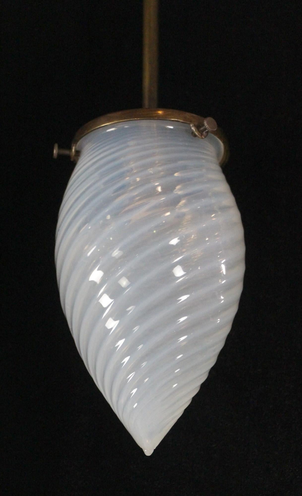 American Hand Blown Opalescent Glass Pendant Light White Swirls Design