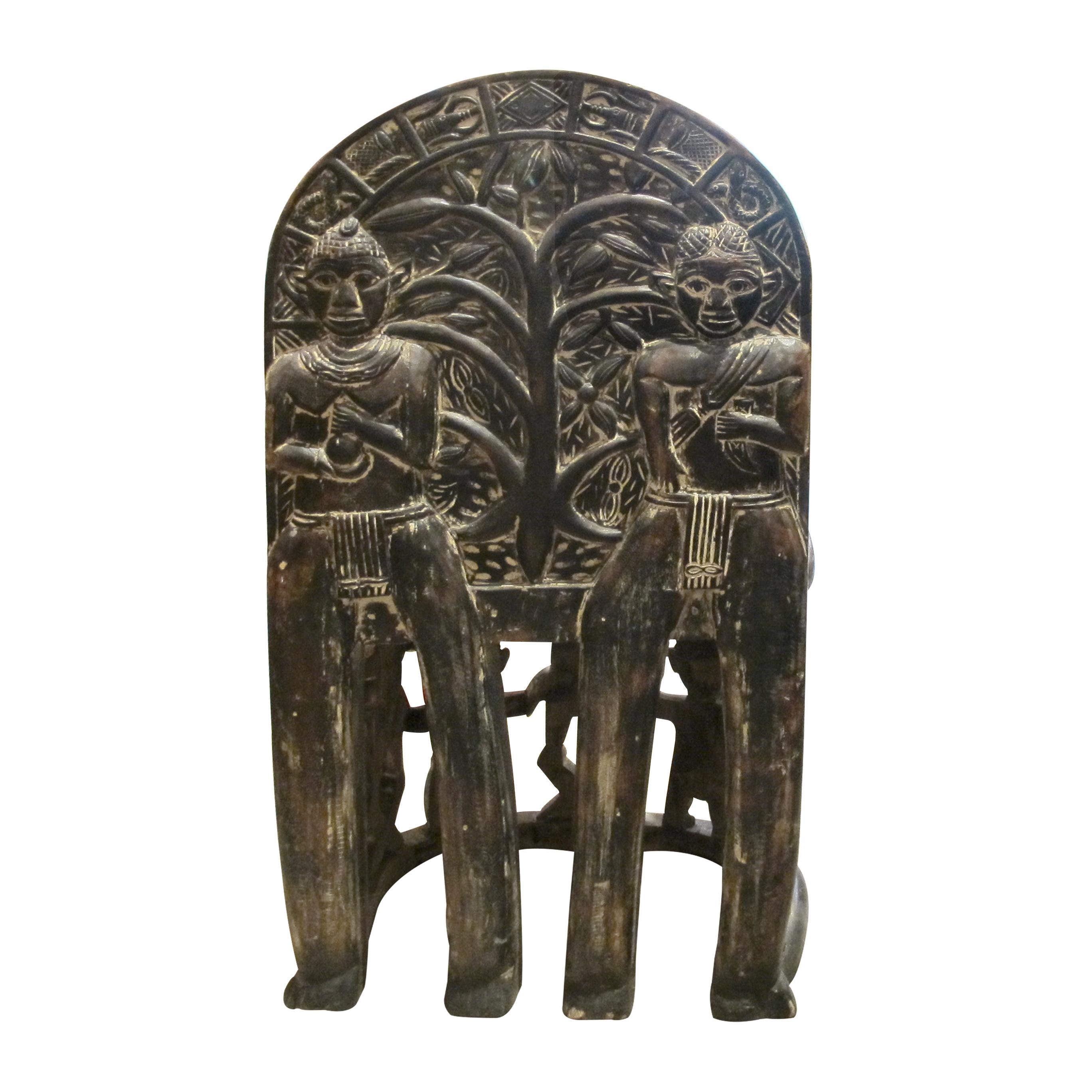 Early 1900s Hand-Carved African Tribal Chairs with Intricate Figurative Detailin For Sale 1