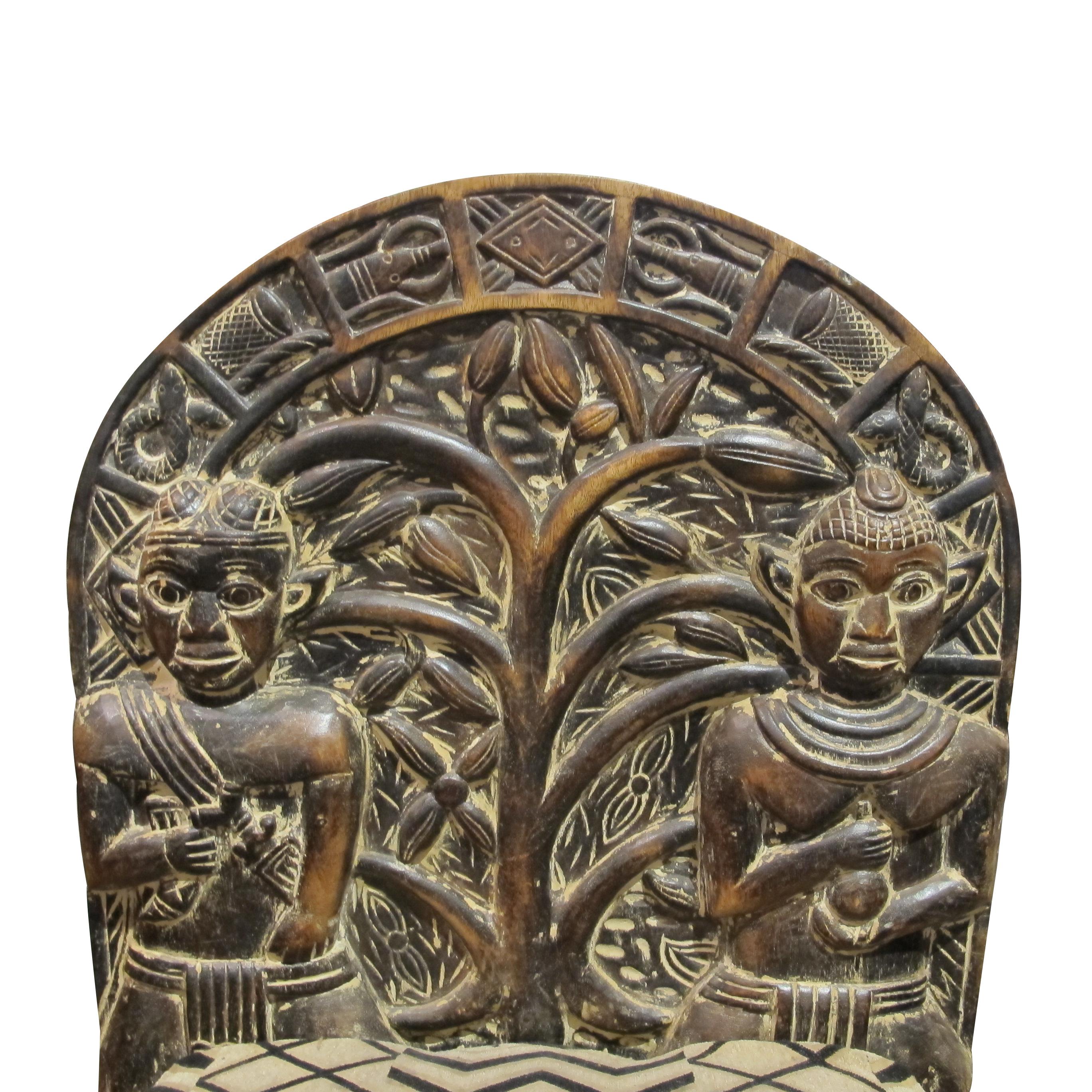 Early 1900s Hand-Carved African Tribal Chairs with Intricate Figurative Detailin For Sale 3