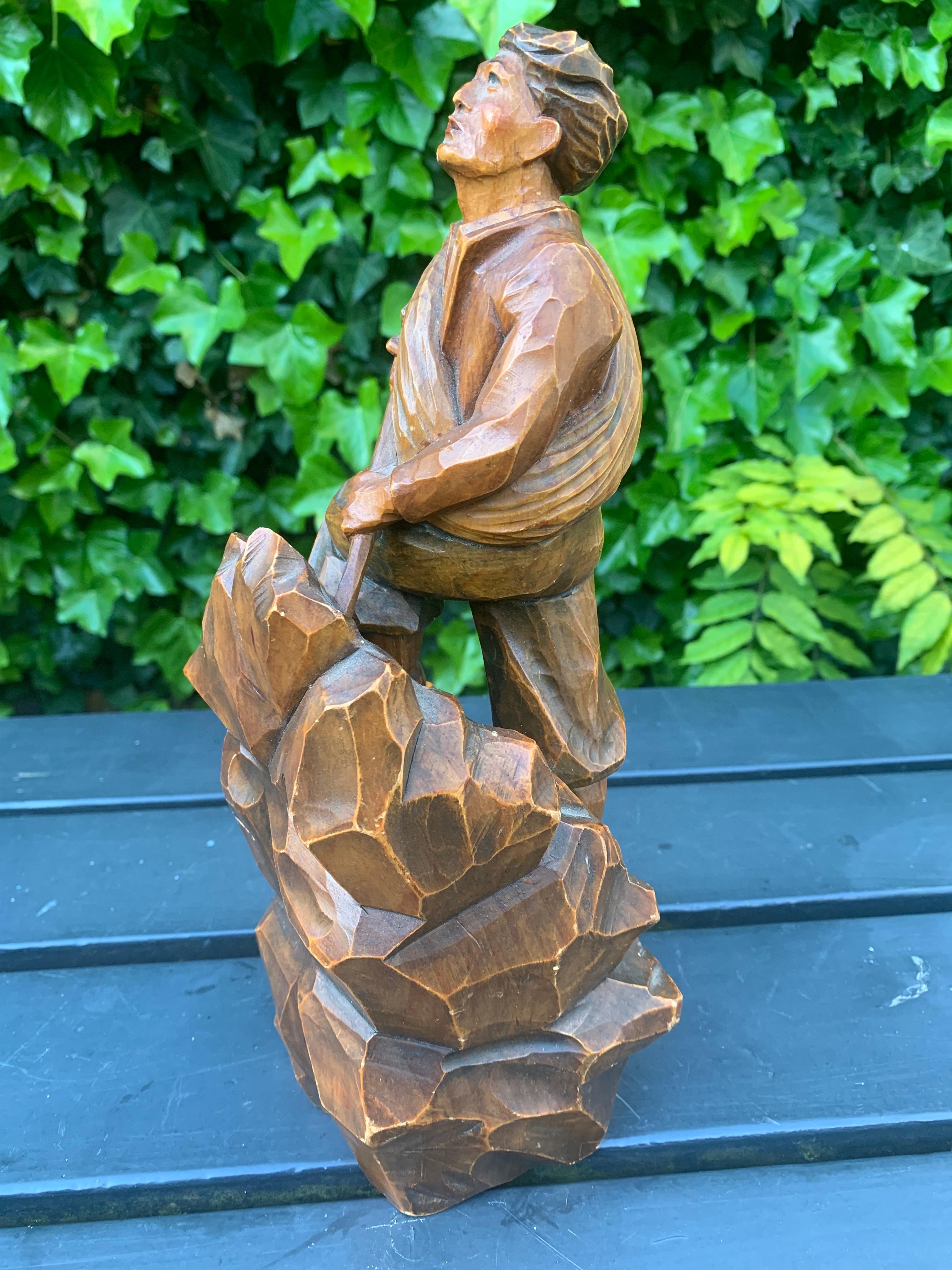 Early 1900s Hand Carved and Colored Wooden Mountaineer Sculpture / Statue For Sale 1