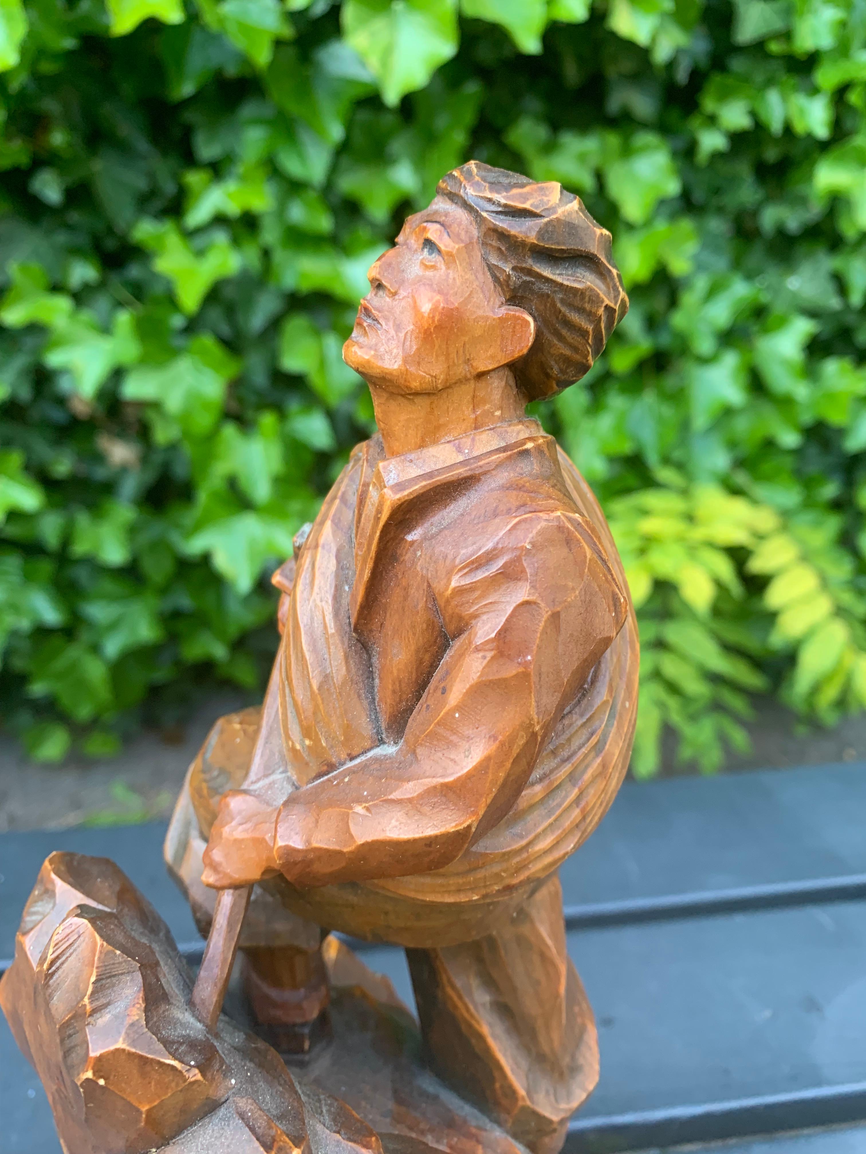 Early 1900s Hand Carved and Colored Wooden Mountaineer Sculpture / Statue For Sale 2