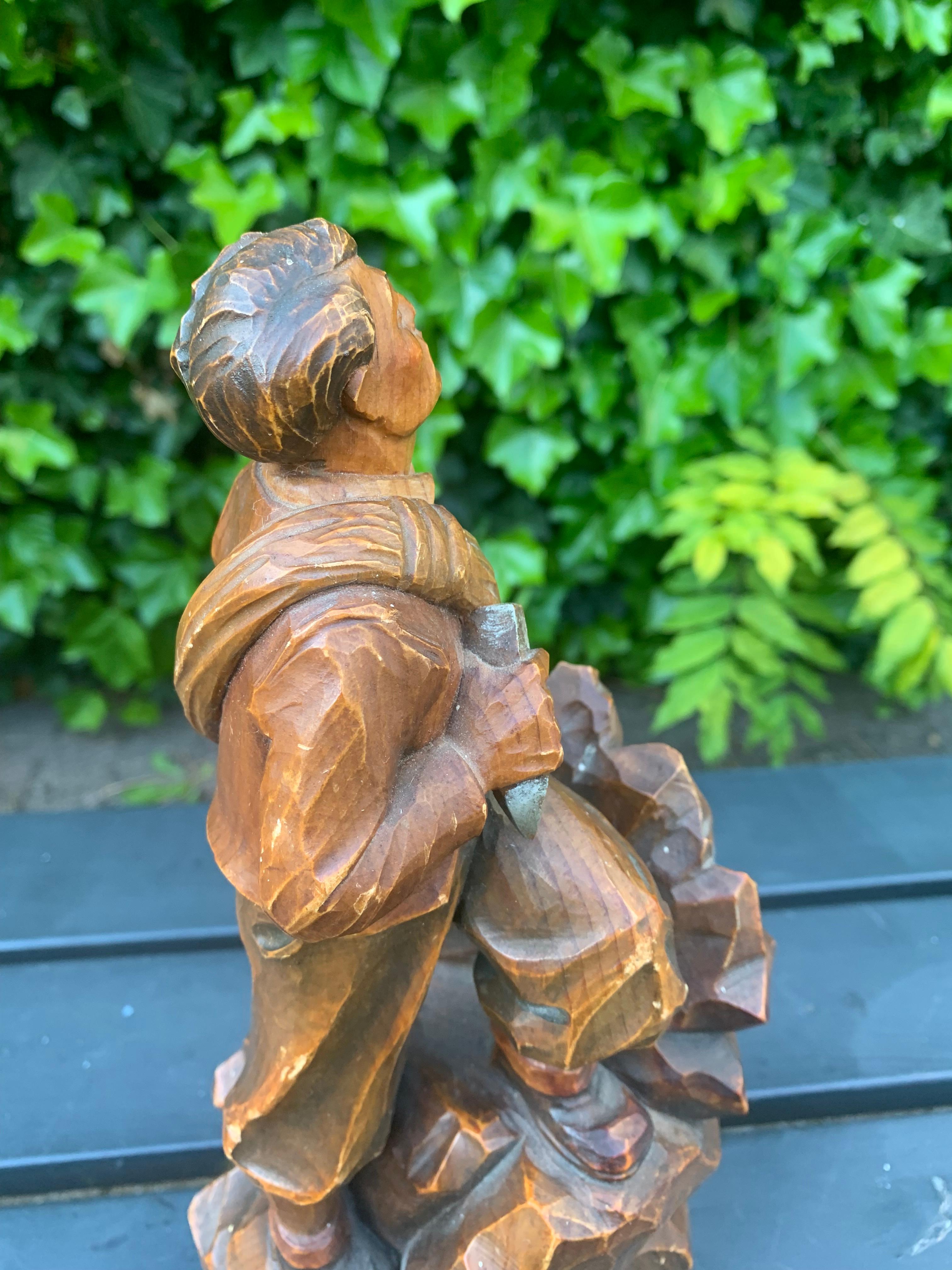 Early 1900s Hand Carved and Colored Wooden Mountaineer Sculpture / Statue For Sale 3