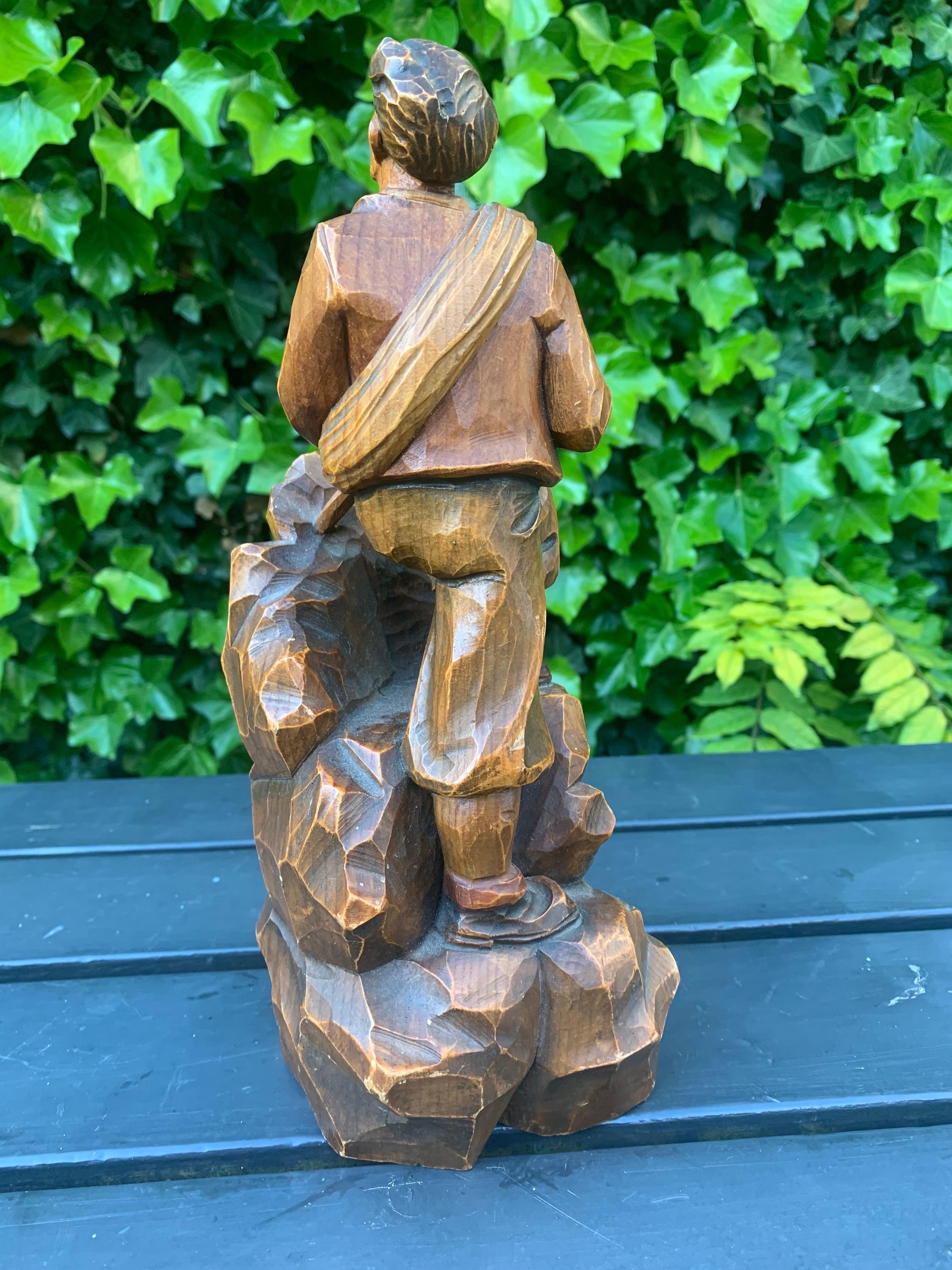 Early 1900s Hand Carved and Colored Wooden Mountaineer Sculpture / Statue For Sale 6