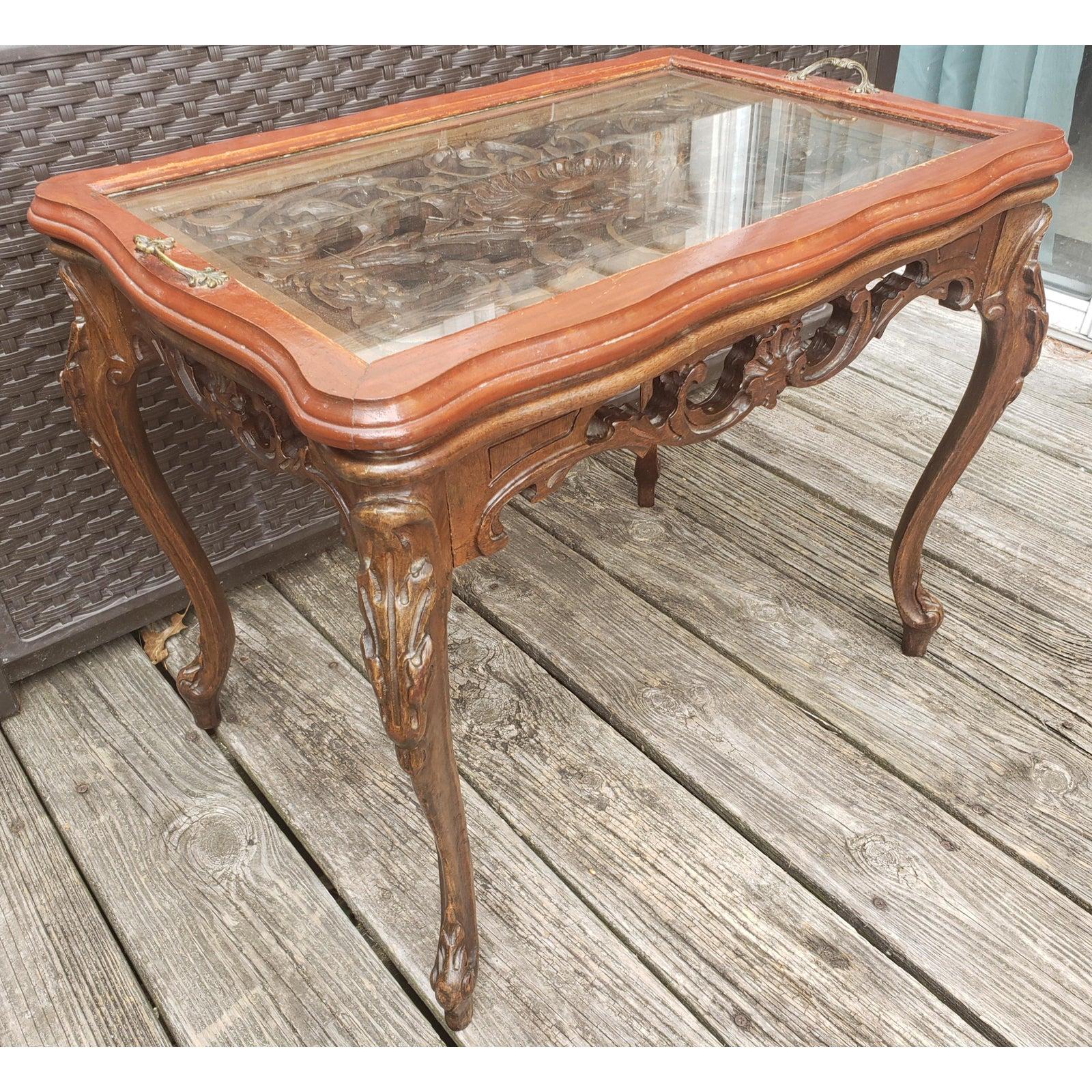 Early 1900s Hand Carved Walnut Tray Table For Sale 5