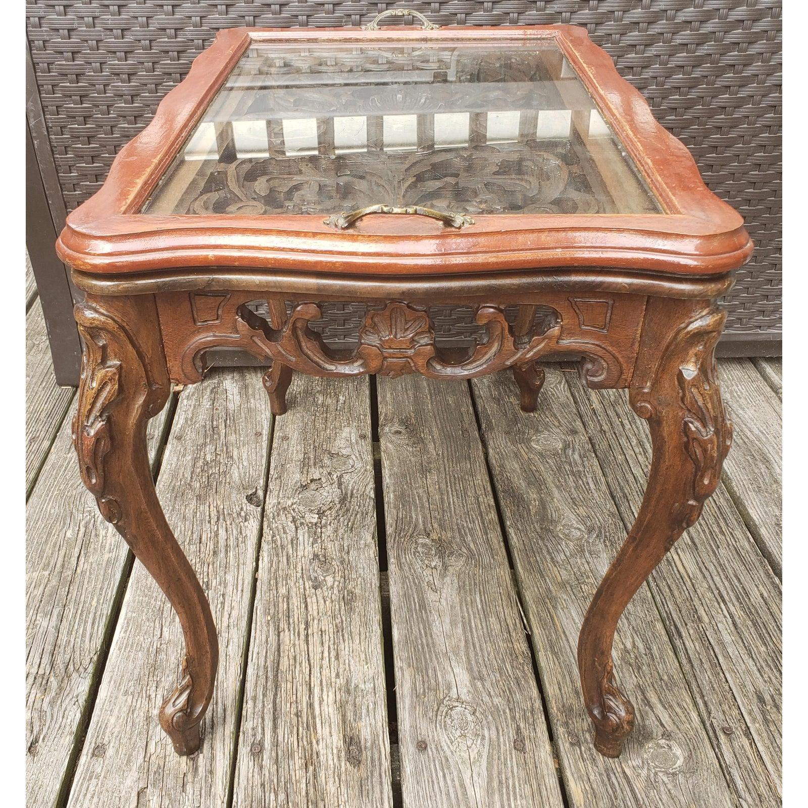 Baroque Early 1900s Hand Carved Walnut Tray Table For Sale