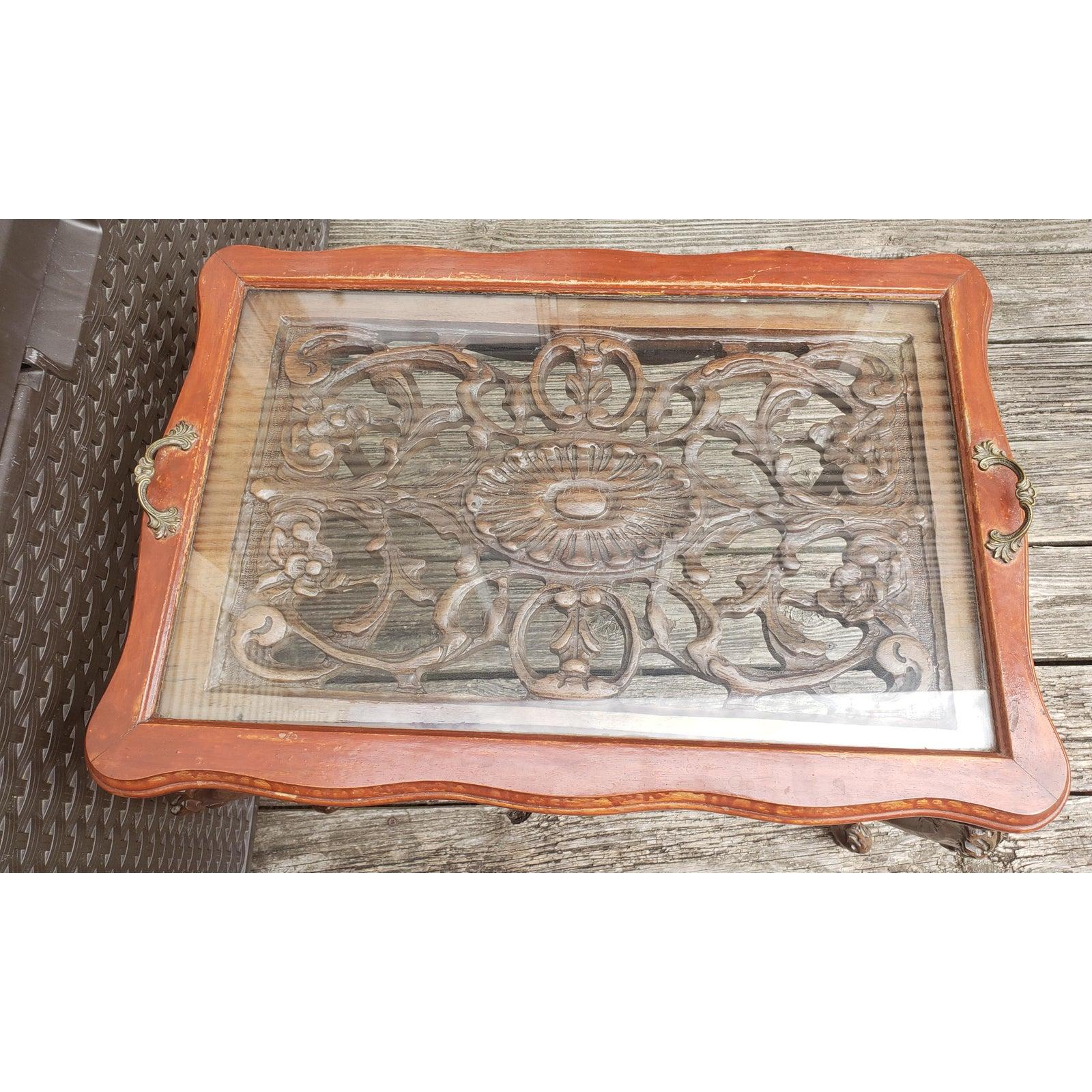 North American Early 1900s Hand Carved Walnut Tray Table For Sale